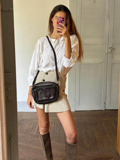 Vintage Black Crossbody Bag With Compartments