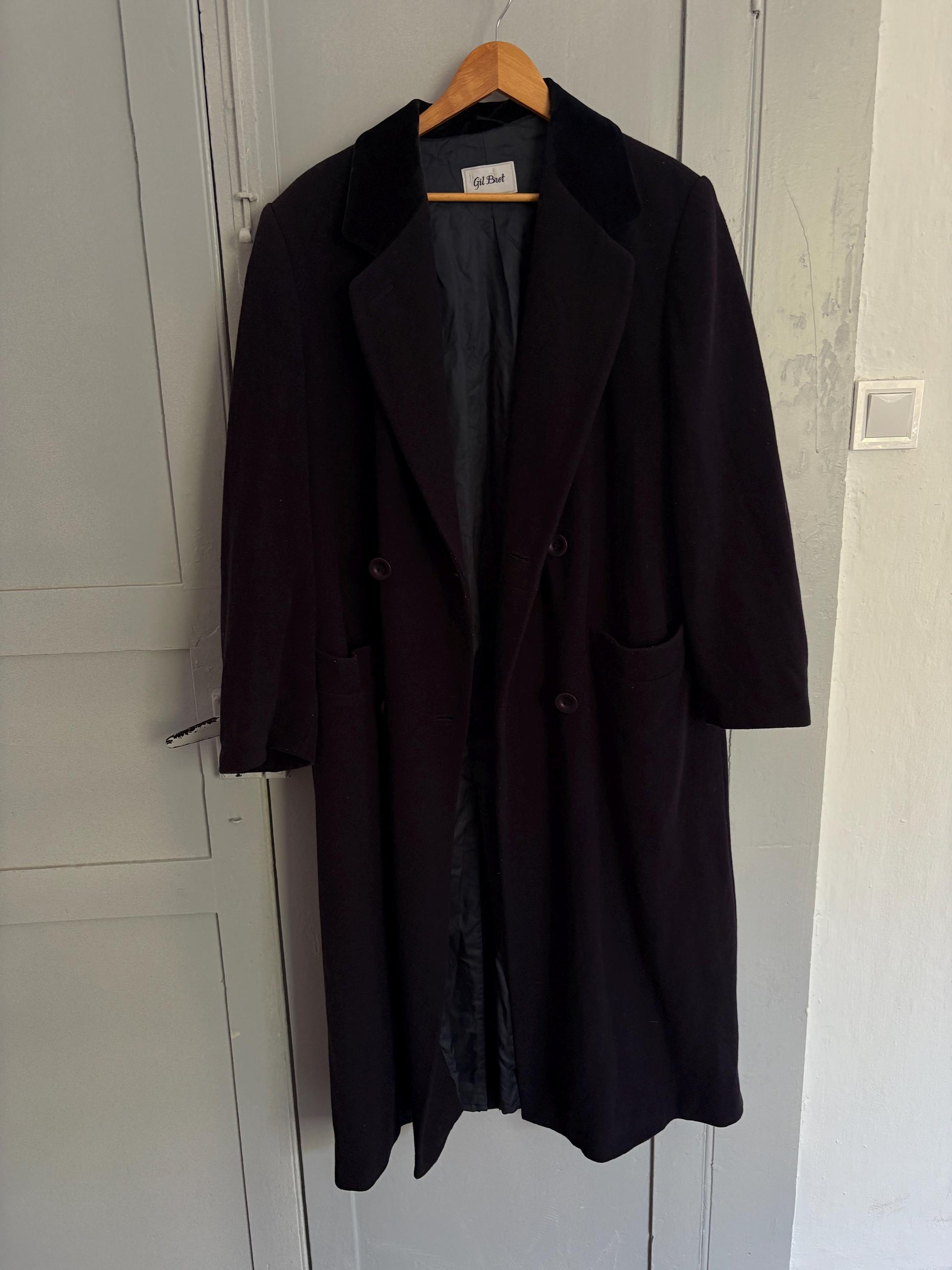 Gorgeous long dark blue wool woman coat, Elegant classic virgin wool duster, French fashion aesthetic, Vintage Gil Bret dark academia duster