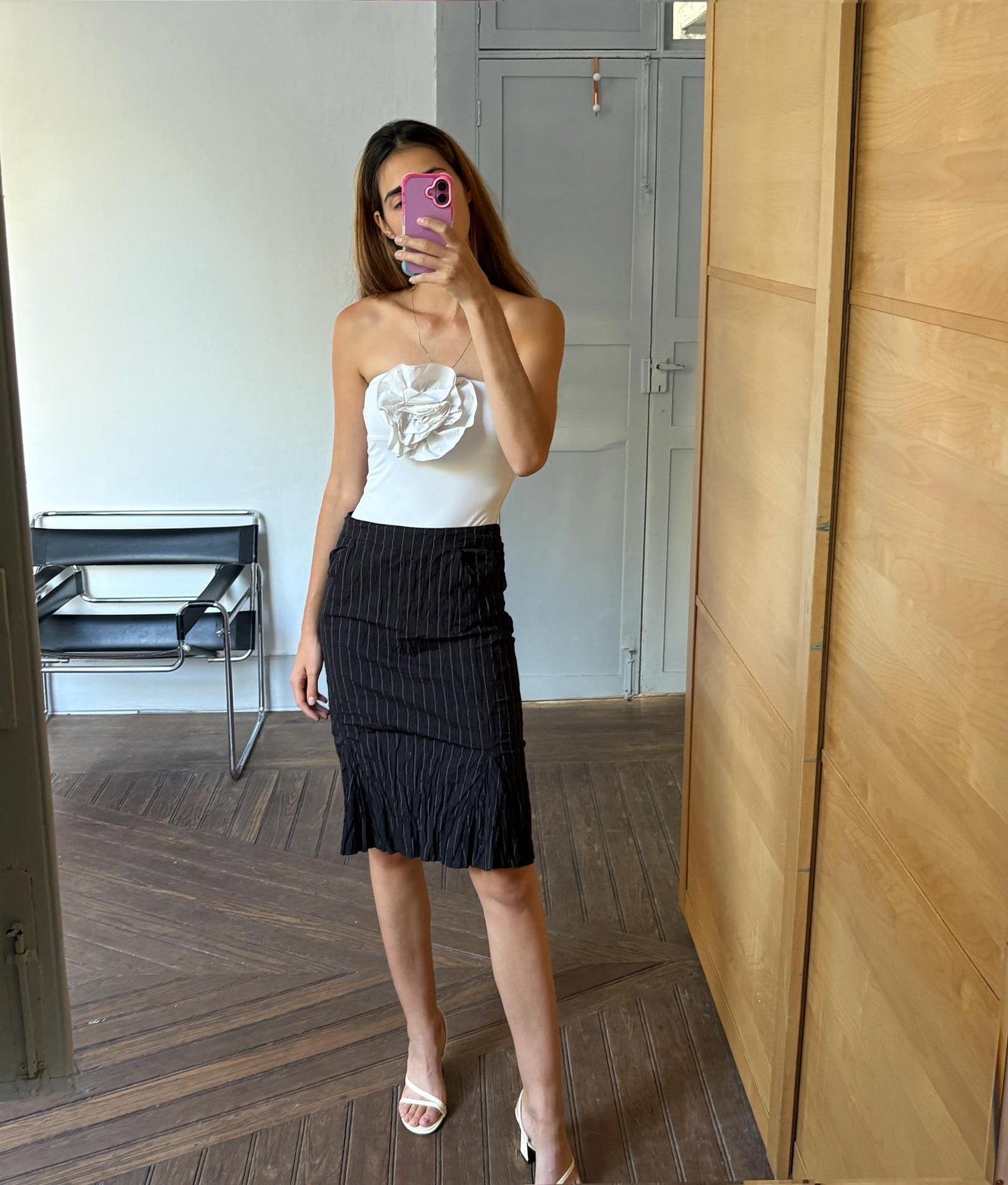 Luxury Josephine and co pencil skirt, Vintage Elegant formal black pinstripe skirt, Cotton skirt