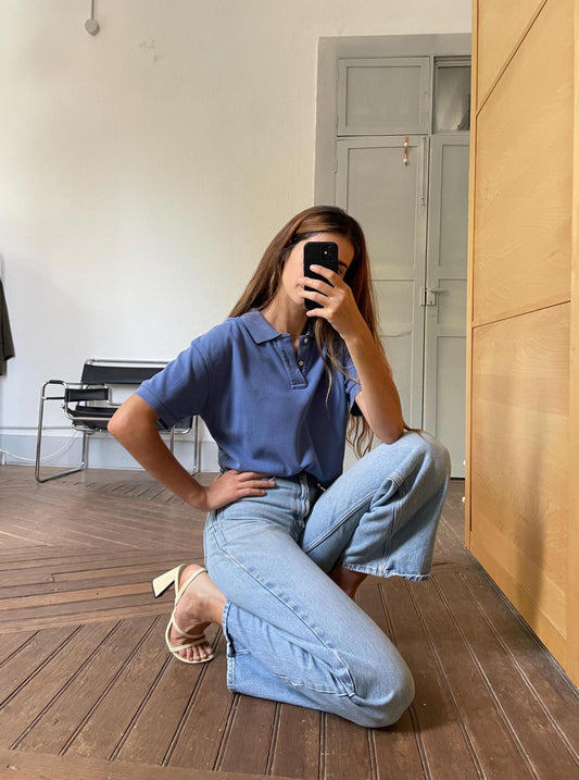 Vintage MEN'S Yves Saint Laurent blue polo shirt, 1970s designer Polo, Colourful menswear, Branded design clothing pour homme, tag size M