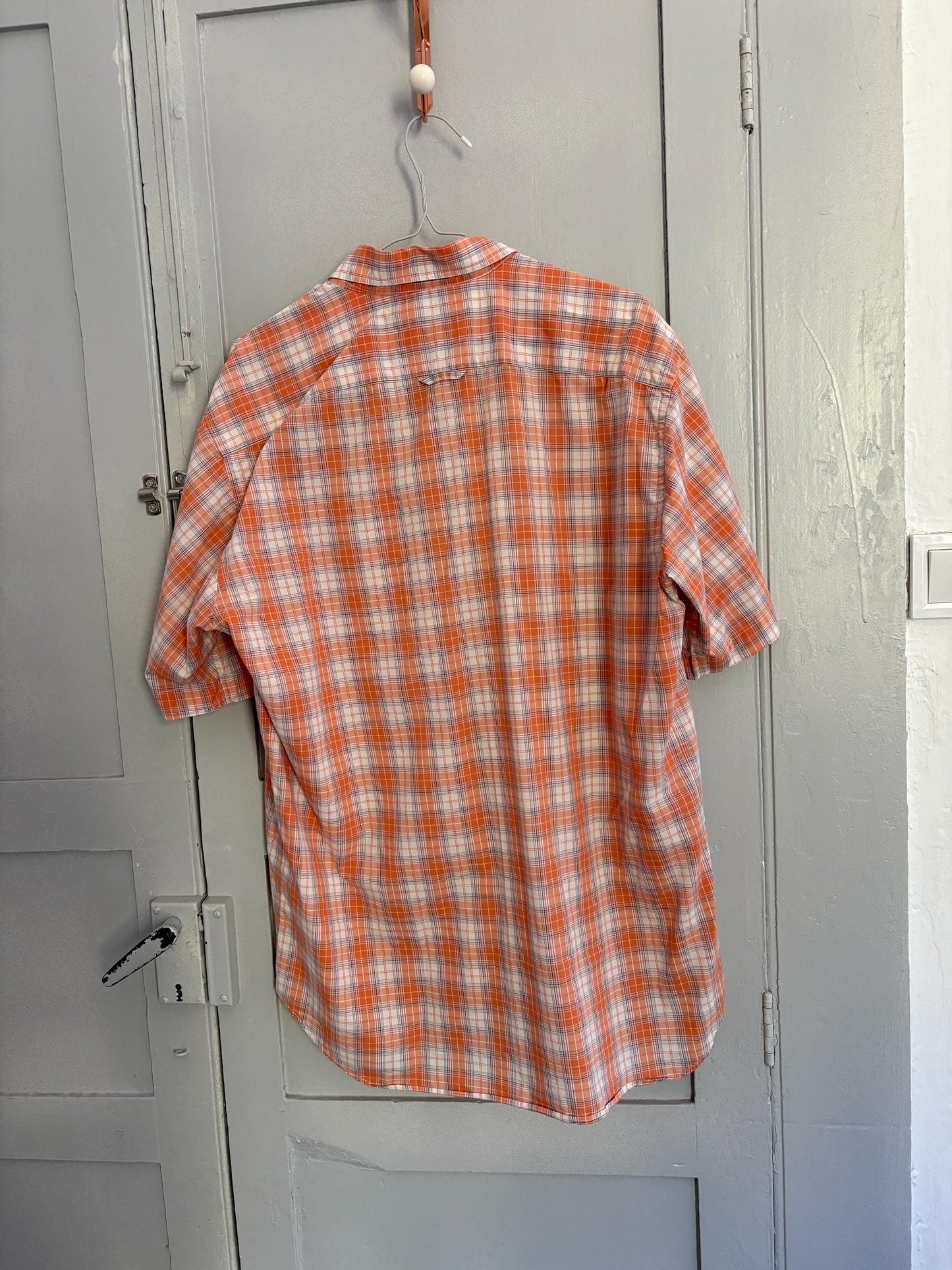 Vintage Thomas BURBERRY Orange plaid men blouse, Oxford designer shirt, Boxy fit, Classic formal shirt, Cotton shirt, XL
