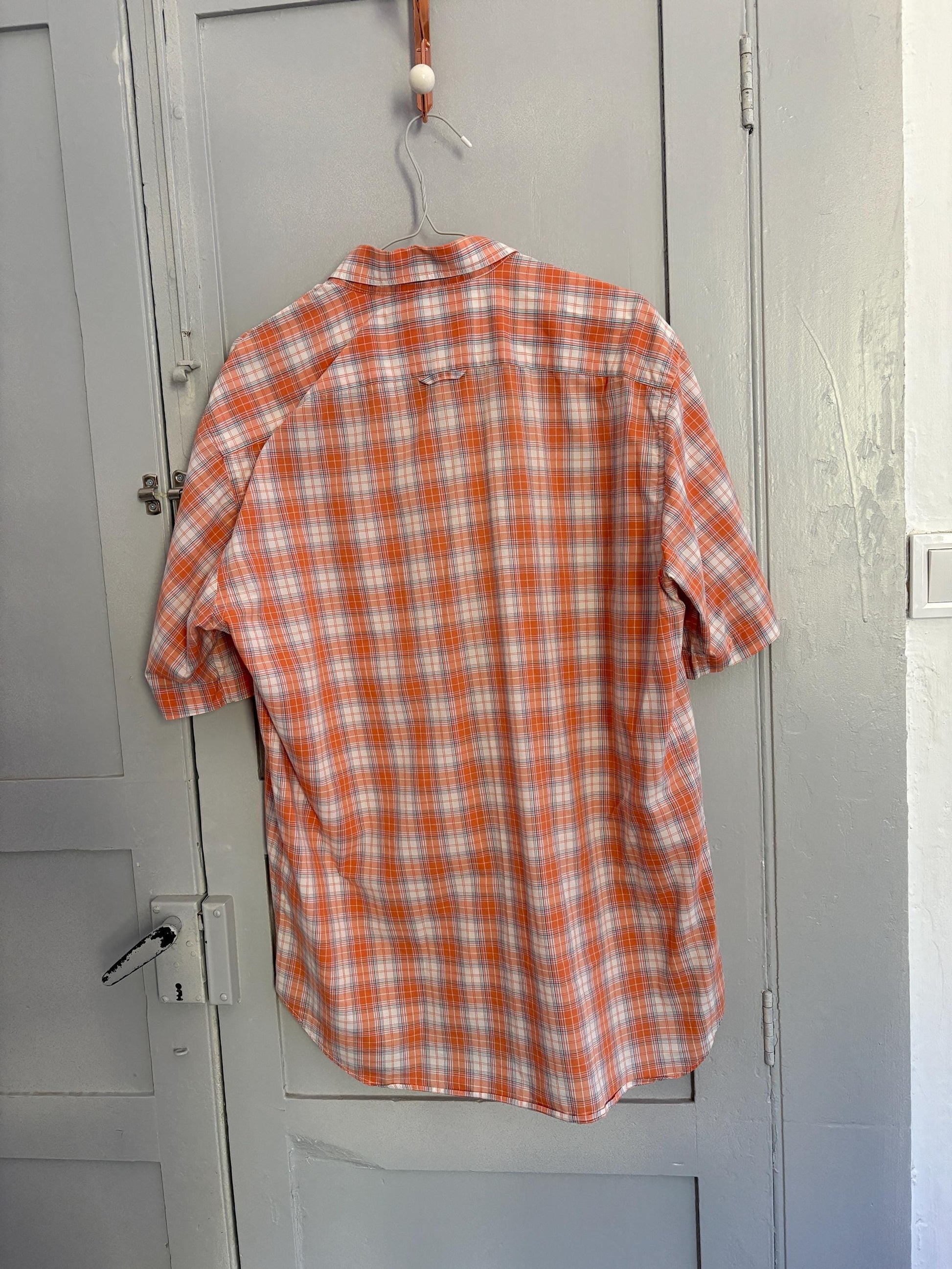 Vintage Thomas BURBERRY Orange plaid men blouse, Oxford designer shirt, Boxy fit, Classic formal shirt, Cotton shirt, XL