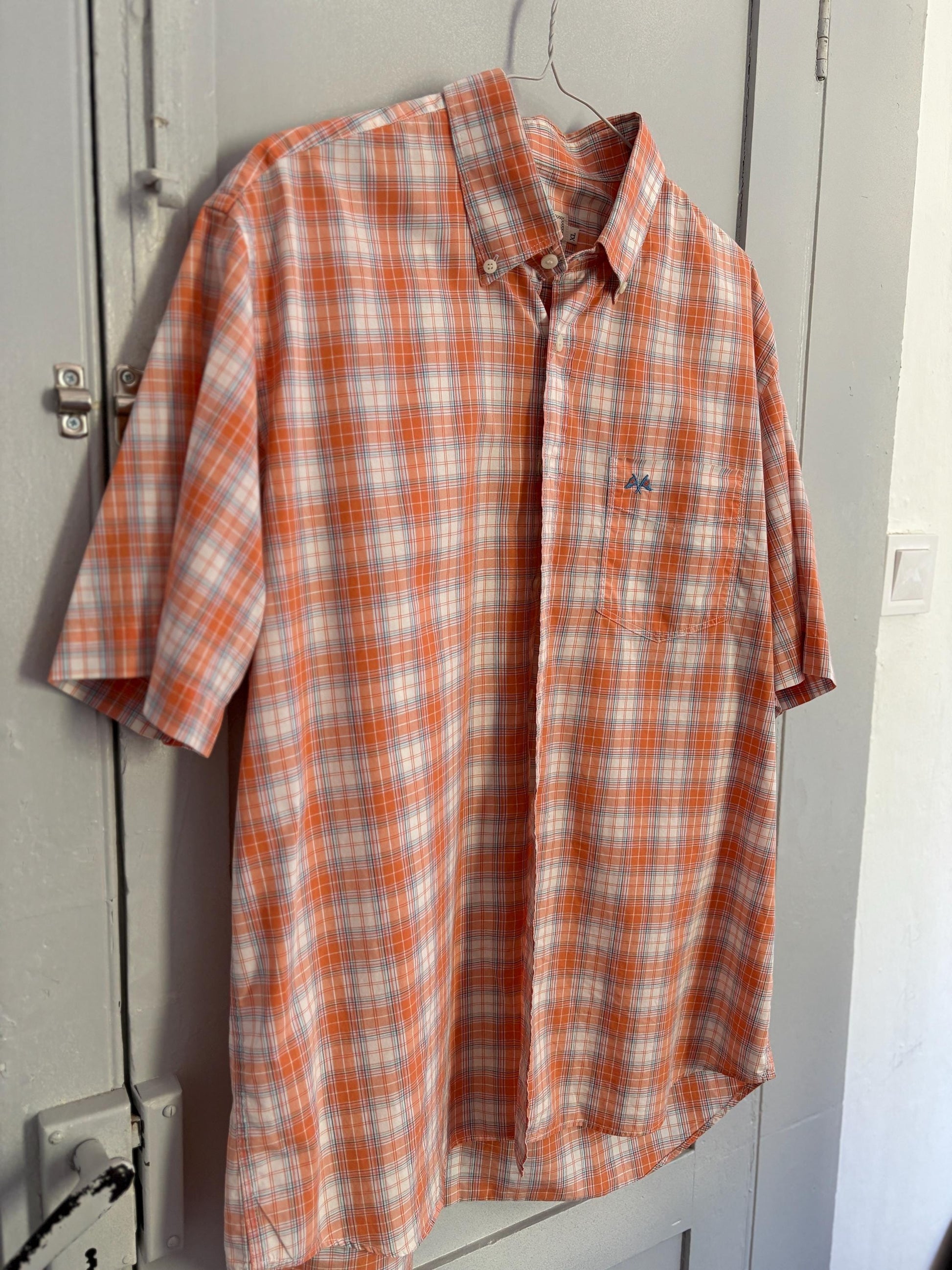 Vintage Thomas BURBERRY Orange plaid men blouse, Oxford designer shirt, Boxy fit, Classic formal shirt, Cotton shirt, XL