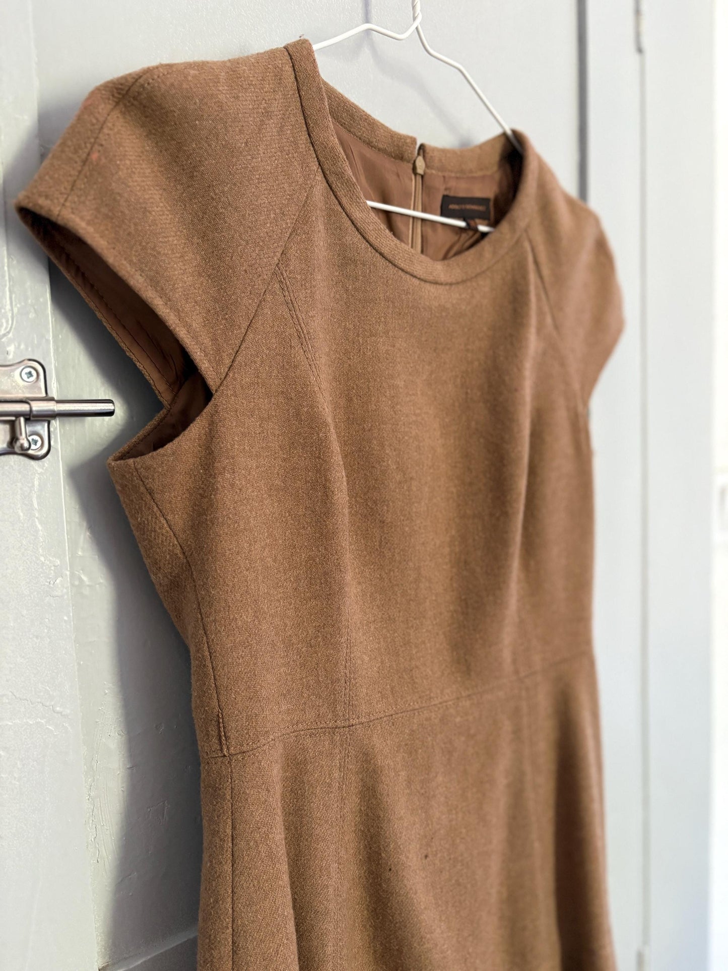 Vintage Adolfo Dominguez Fit & Flare Wool Dress | Soft Brown Mini Dress | Academia Fall Aesthetic