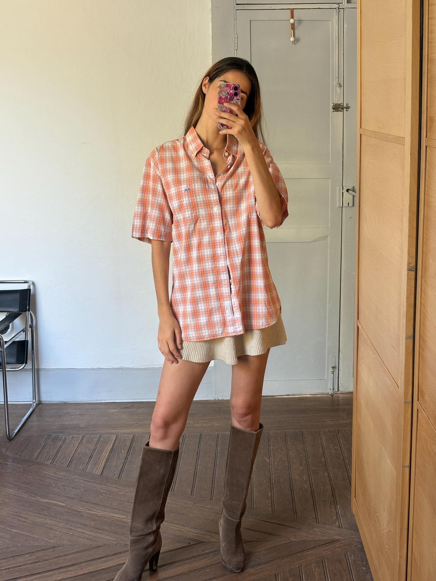 Vintage Thomas BURBERRY Orange plaid men blouse, Oxford designer shirt, Boxy fit, Classic formal shirt, Cotton shirt, XL