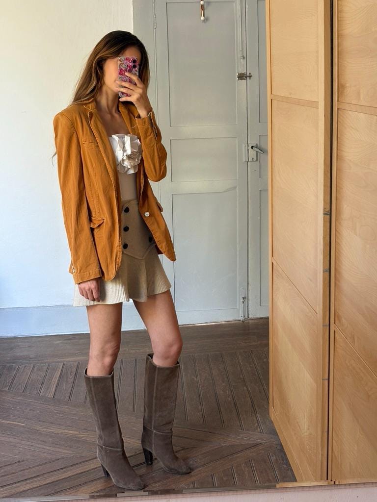 Orange earthy blazer, Vintage warm spring jacket, Colourful Emily in Paris aesthetic, Smart Girl boss clothing, M