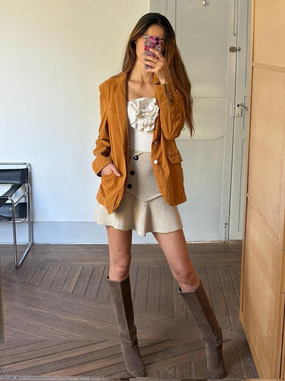 Vintage Orange Earthy Blazer — fabric close-up