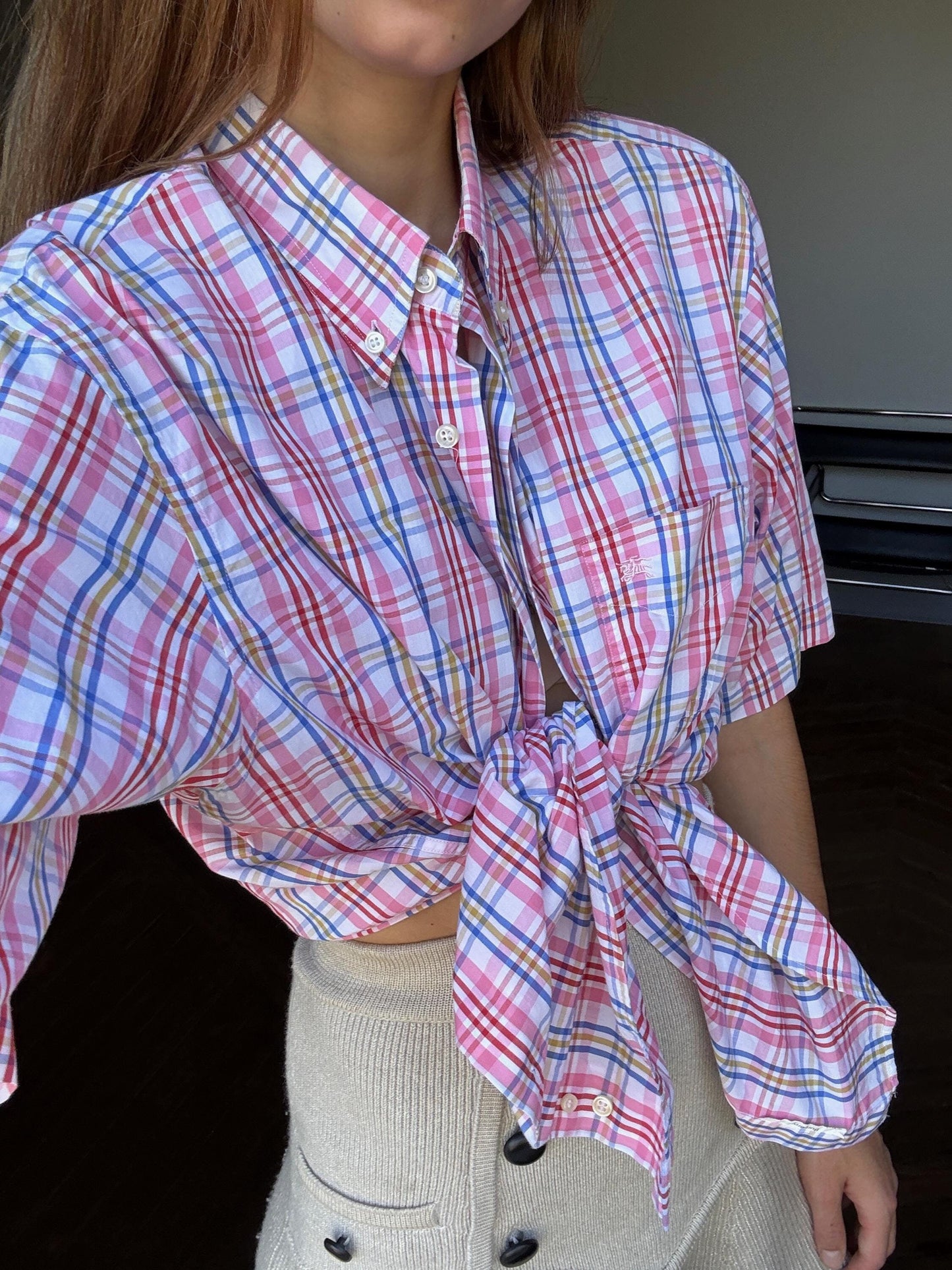 Pink plaid Burberry London dress shirt.