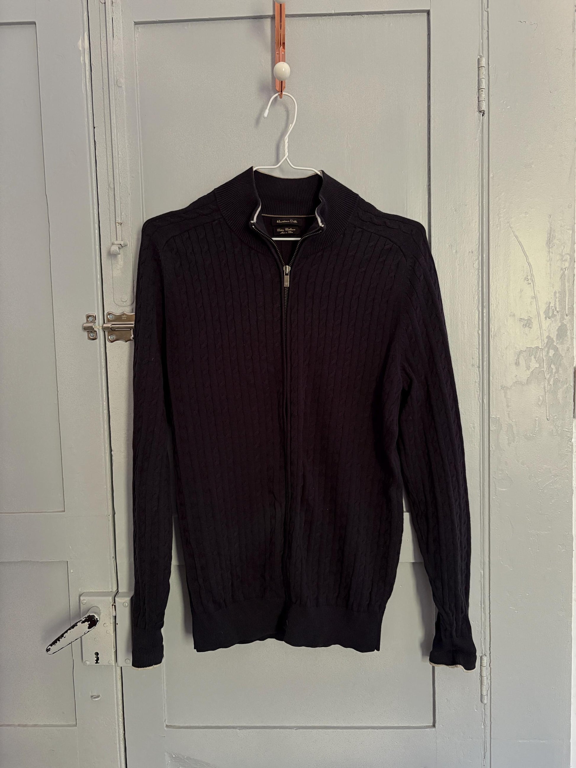 Dark blue vintage cashmere Massimo Dutti Luxe cardigan - Long sleeved navy blue cotton blend vest, Super soft winter knit Designer Jumper, S