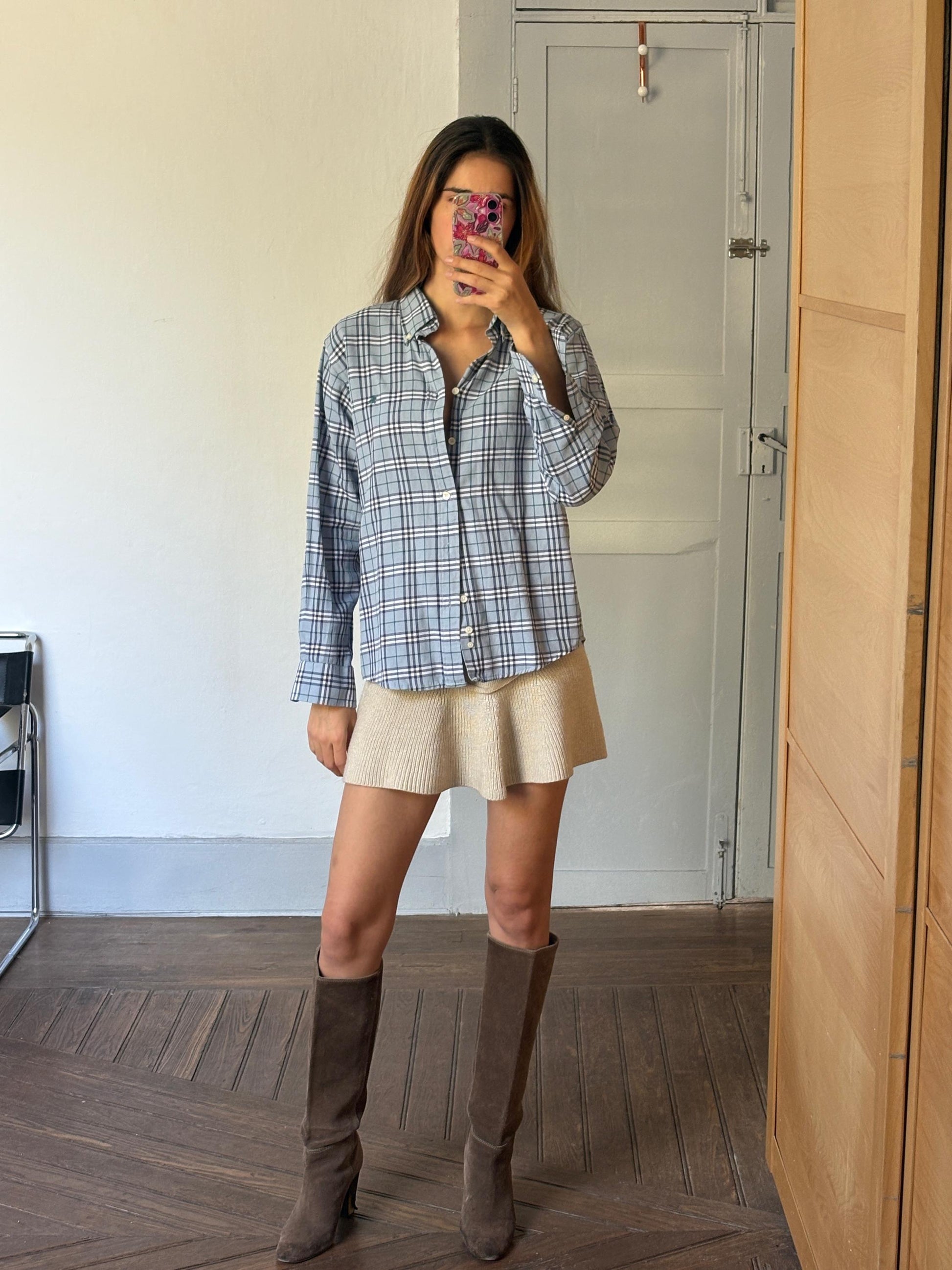 Vintage BURBERRY London blue and white plaid men blouse, Oxford designer shirt, Boxy fit, Classic formal shirt, Checkered branded wear, M