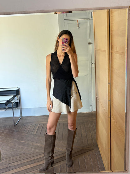 Vintage Black Linen Blend Asymmetric Camisole — additional view 6