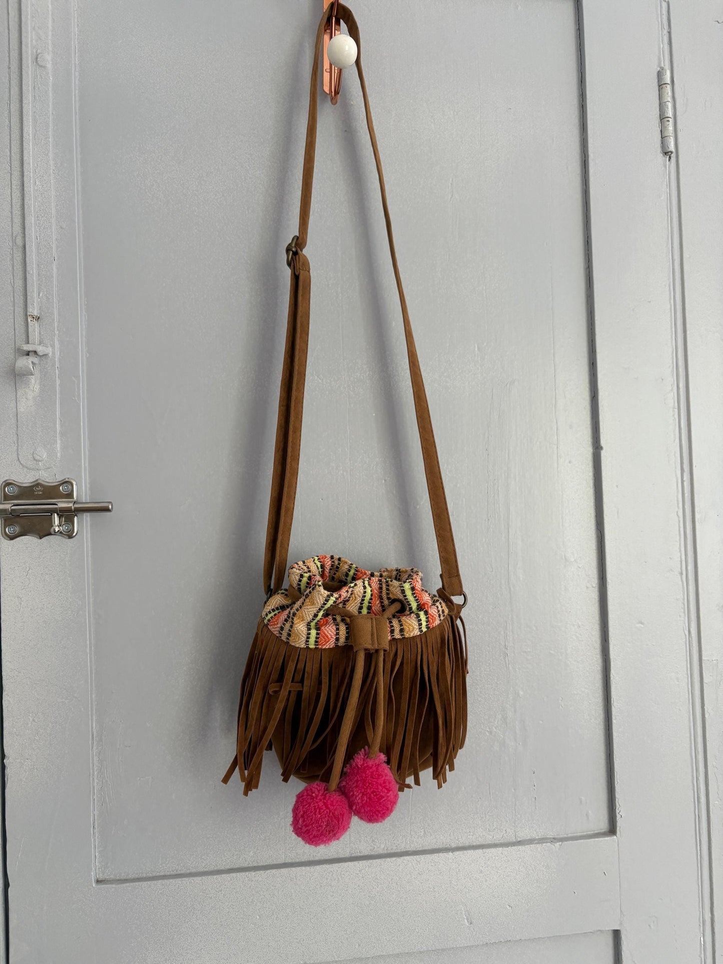 Vintage Boho Fringe Crossbody Bag | Festival Pom-Pom Mini Purse