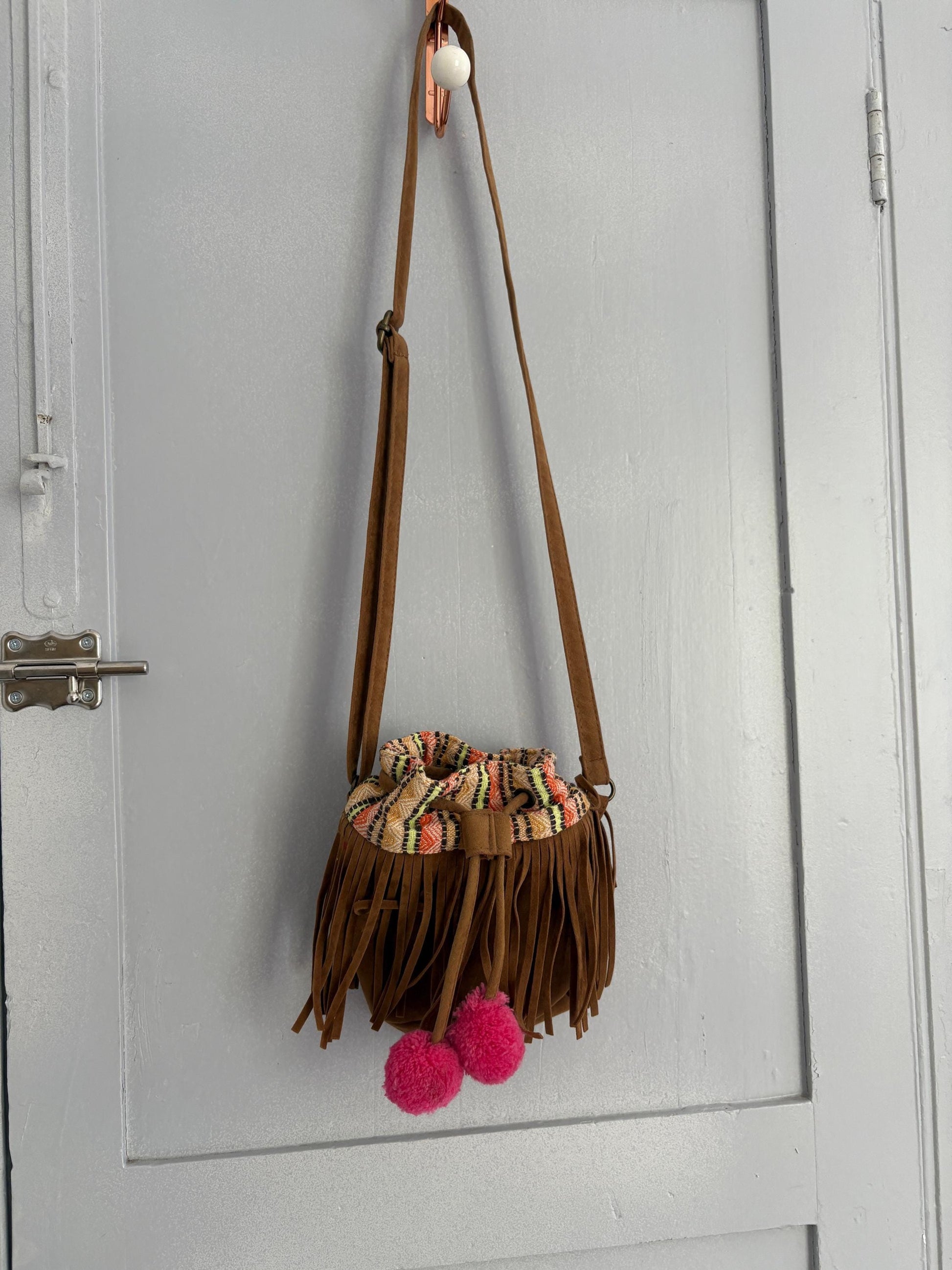 Vintage Boho Fringe Crossbody Bag | Festival Pom-Pom Mini Purse