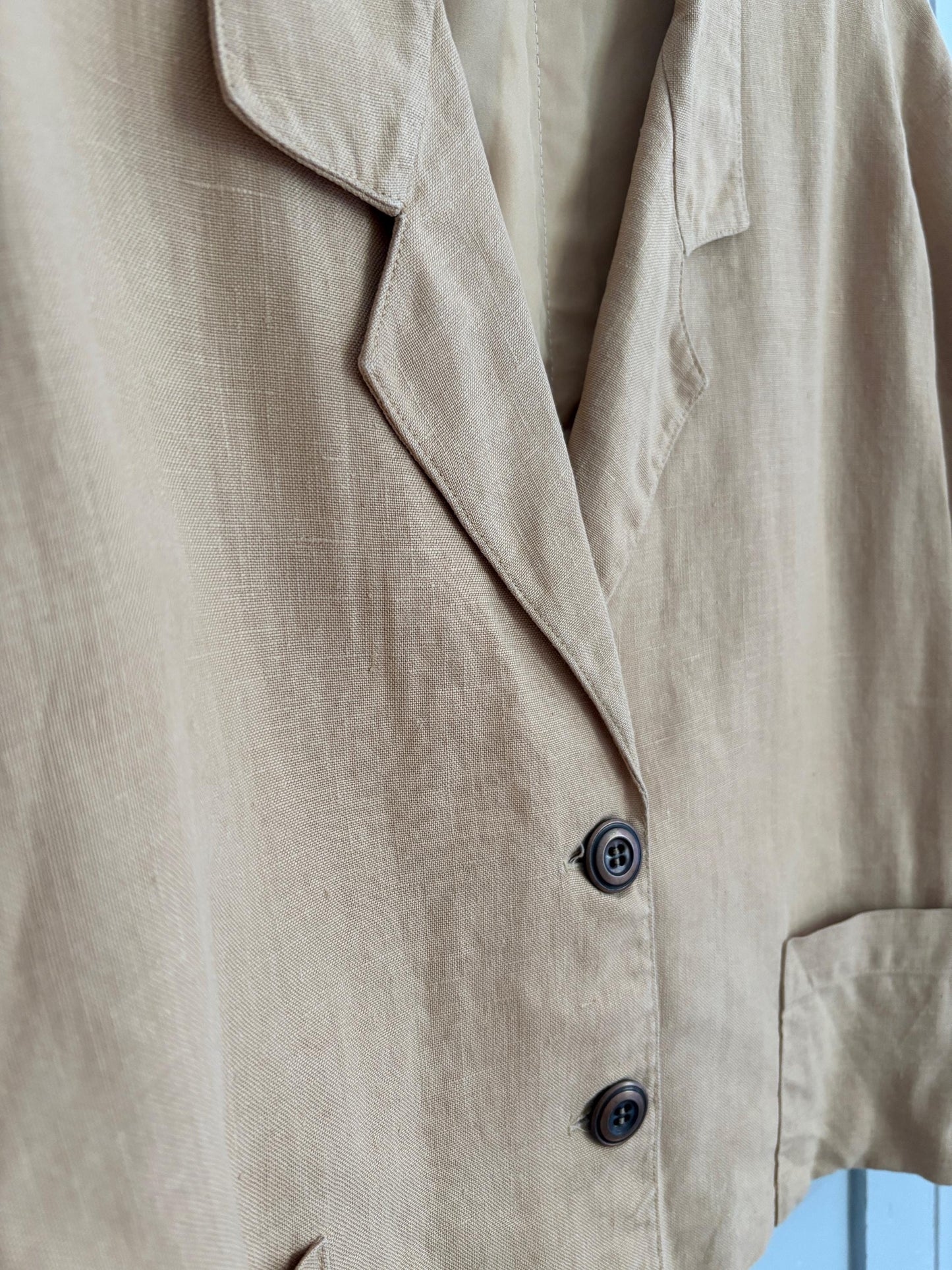 Vintage Tan Cropped Blazer | Earthy Linen Look | Chill Girl Summer Layer