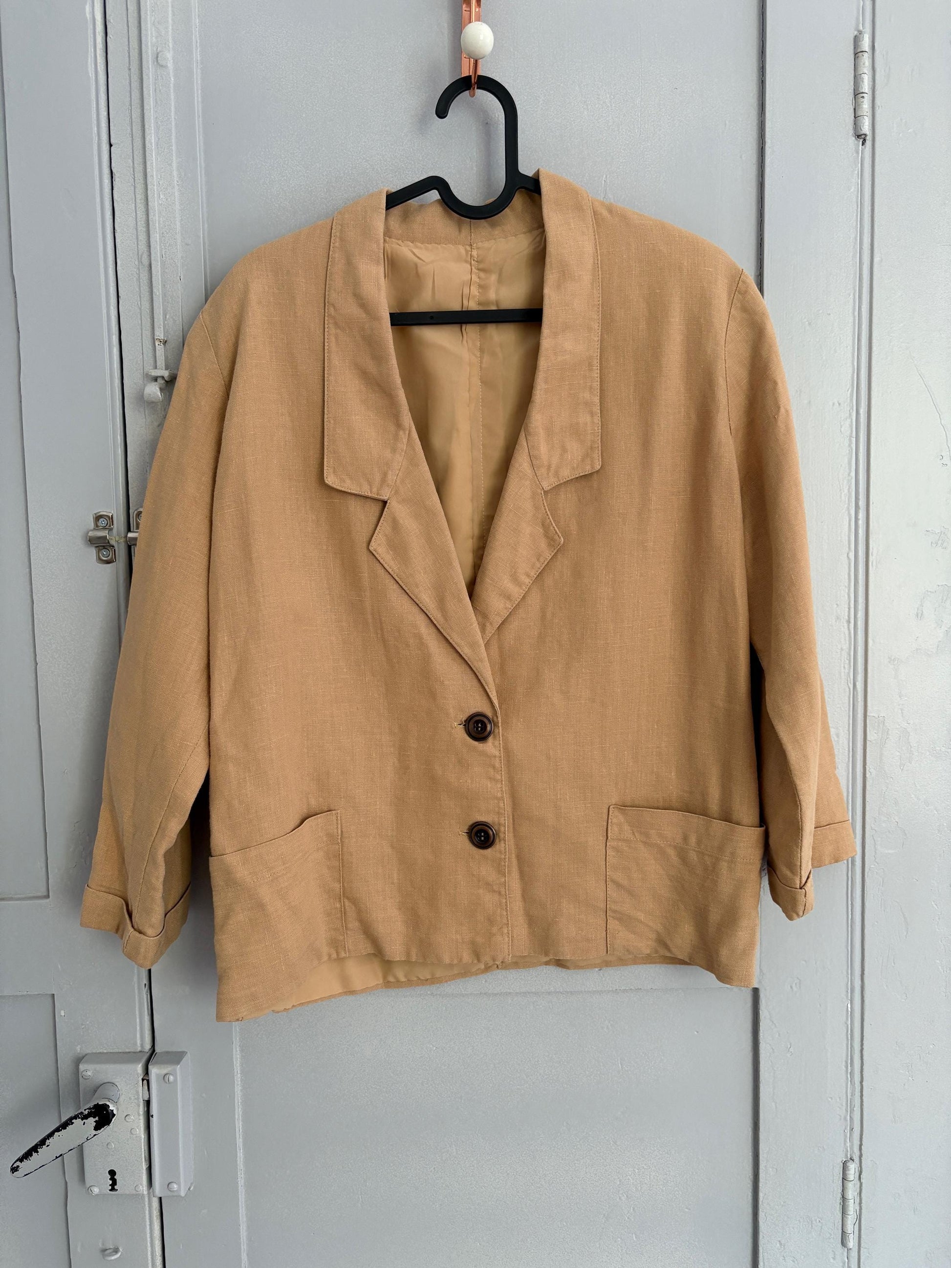 Vintage Tan Cropped Blazer | Earthy Linen Look | Chill Girl Summer Layer