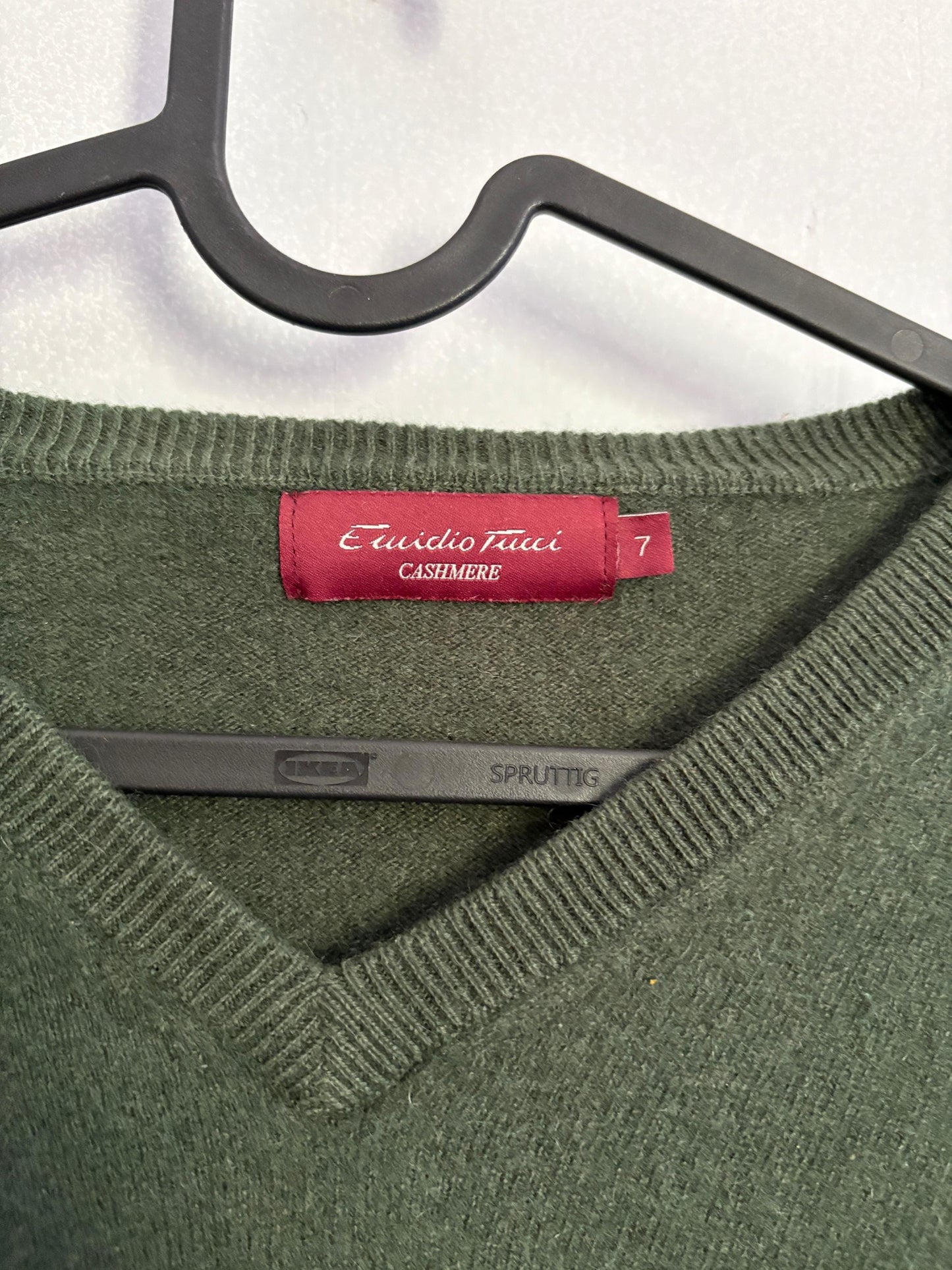 Vintage Cashmere dark green jumper by Emidio Tucci, Designer dark academia sweater, Luxe v-neck winter wear, Super soft knit shirt, Size XL