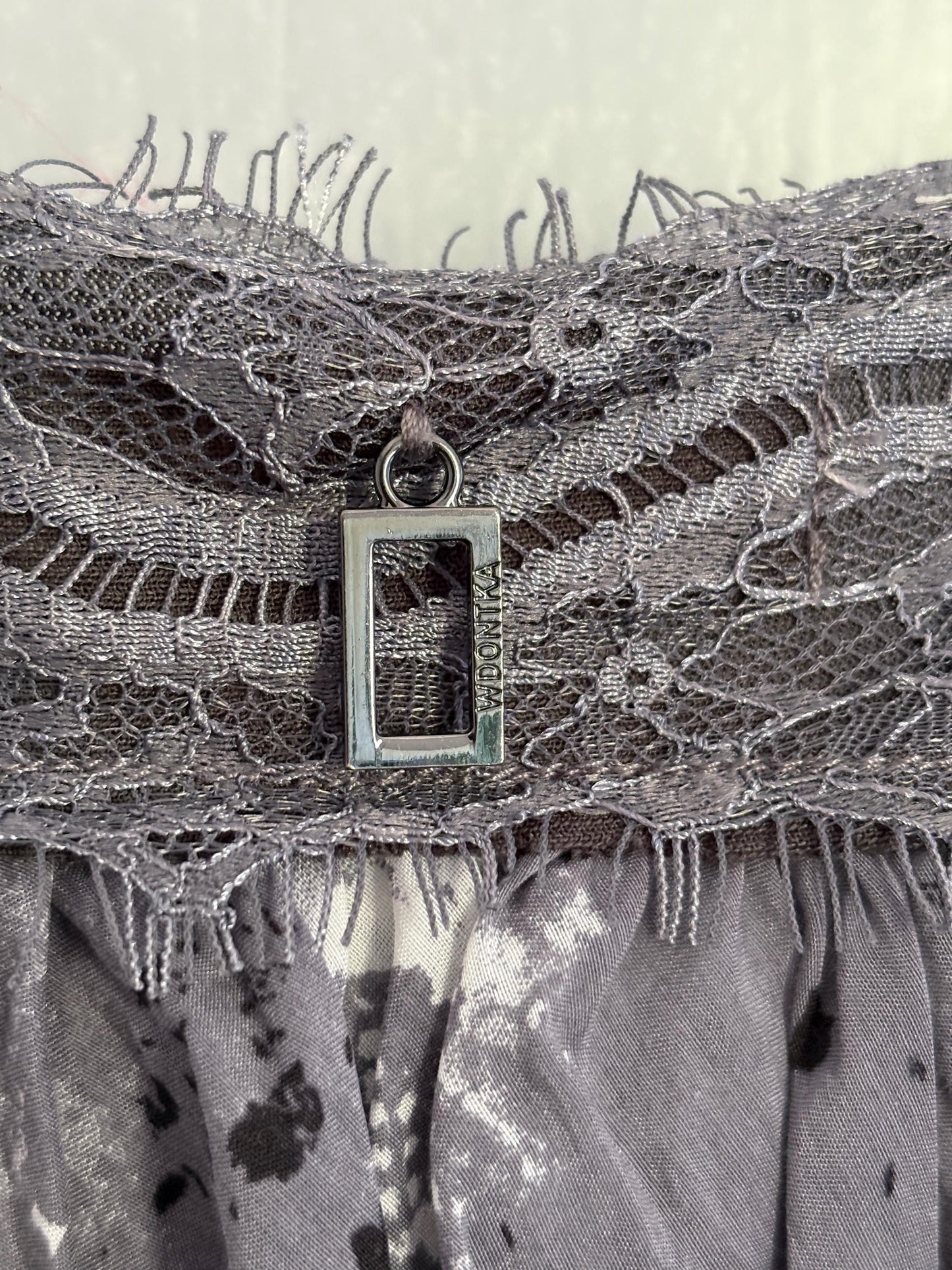 Silk and cotton crop peplum top, Playful grey spaghetti brand camisole, Lace Boho Chic summer shirt, S