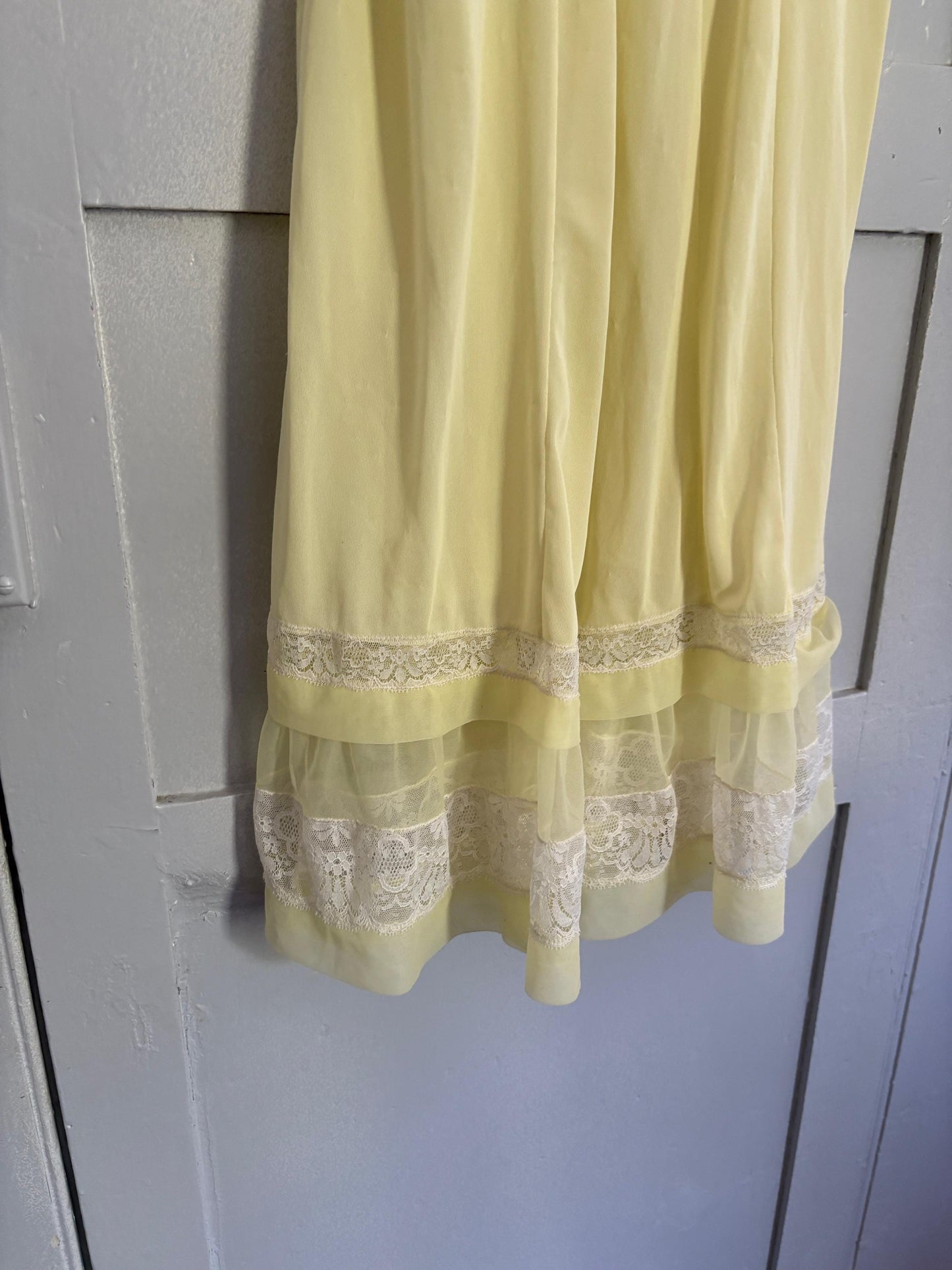Vintage Sheer Yellow Lingerie Slip Dress – Pastel Dreamy Nightgown with Lace Detail