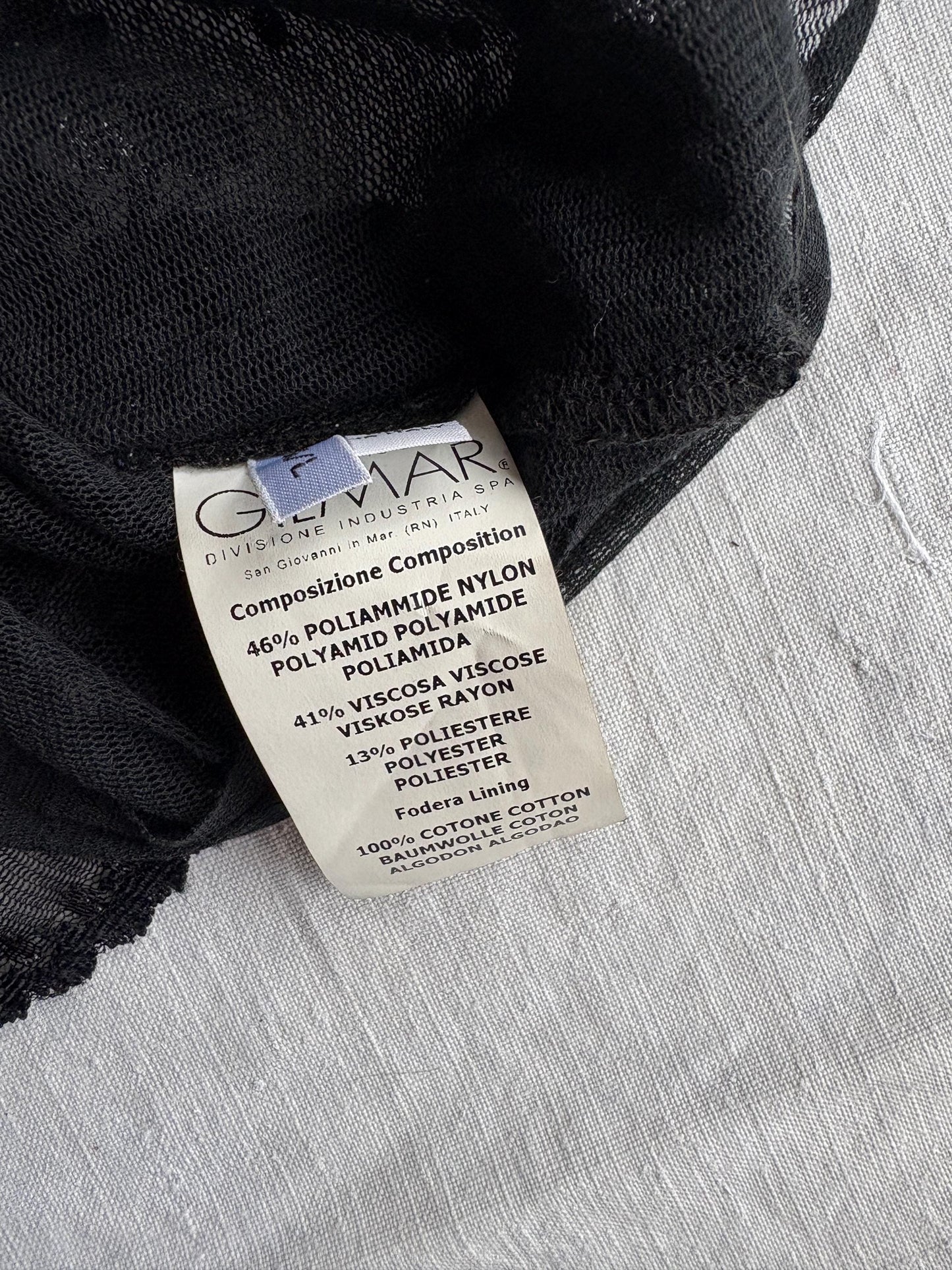 Vintage Iceberg black sheer polo shirt, Floral glitter blouse, Silver see through lace designer t-shirt, L