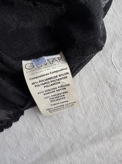 Vintage Iceberg black sheer polo shirt, Floral glitter blouse, Silver see through lace designer