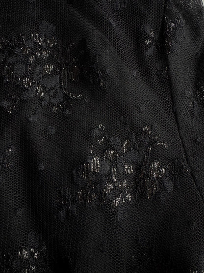Vintage Iceberg black sheer polo shirt, Floral glitter blouse, Silver see through lace designer