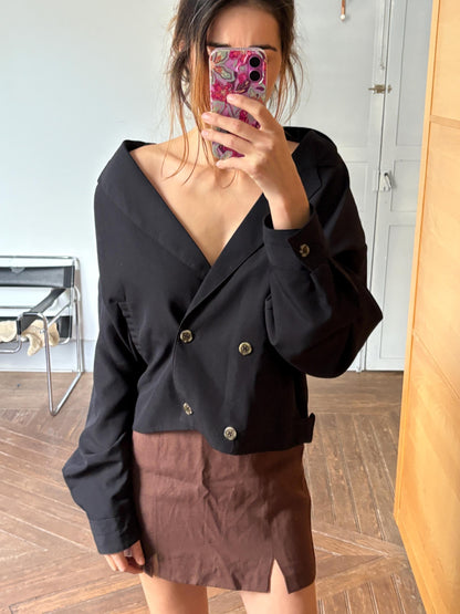 Vintage Italian Designer Power Shoulder Jacket — back view