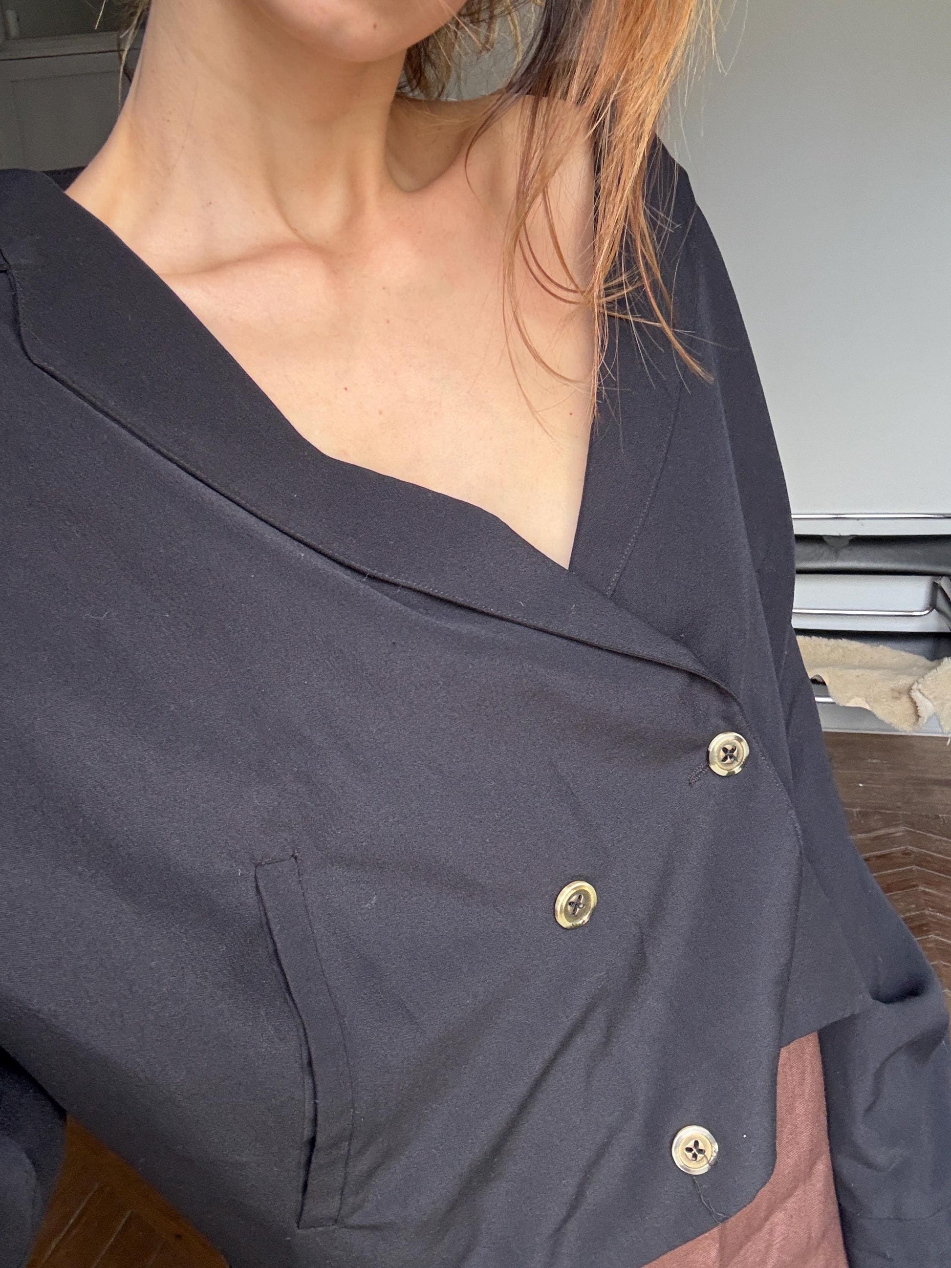 Vintage Italian Designer Power Shoulder Jacket — fabric close-up