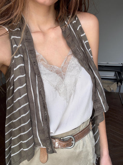 Vintage Striped Moss Green Bolero Vest — additional view 10