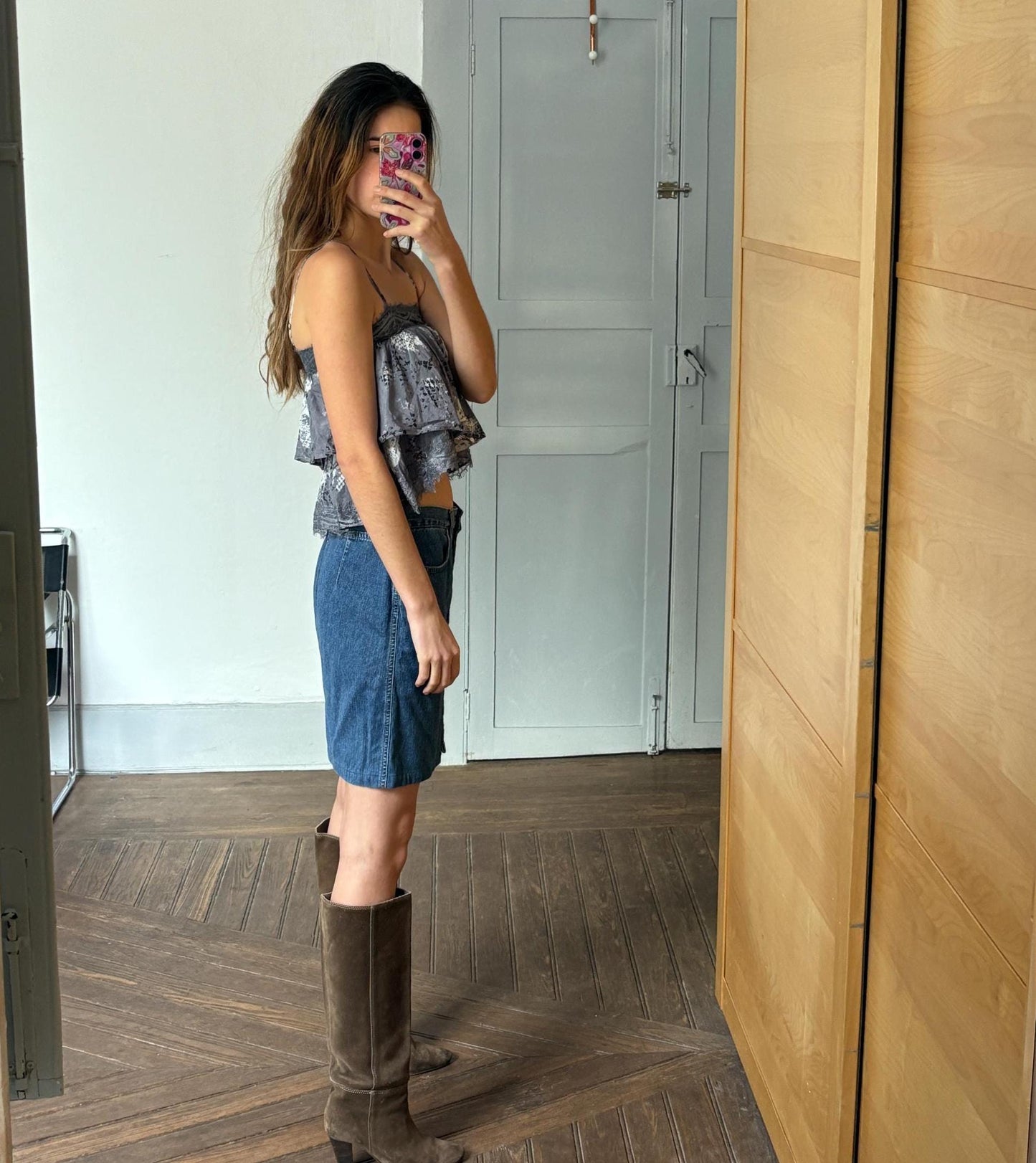 Vintage Blue jeans Gas skirt, Button down retro denim skirt, Y2k aesthetic fashion, size 30 - M