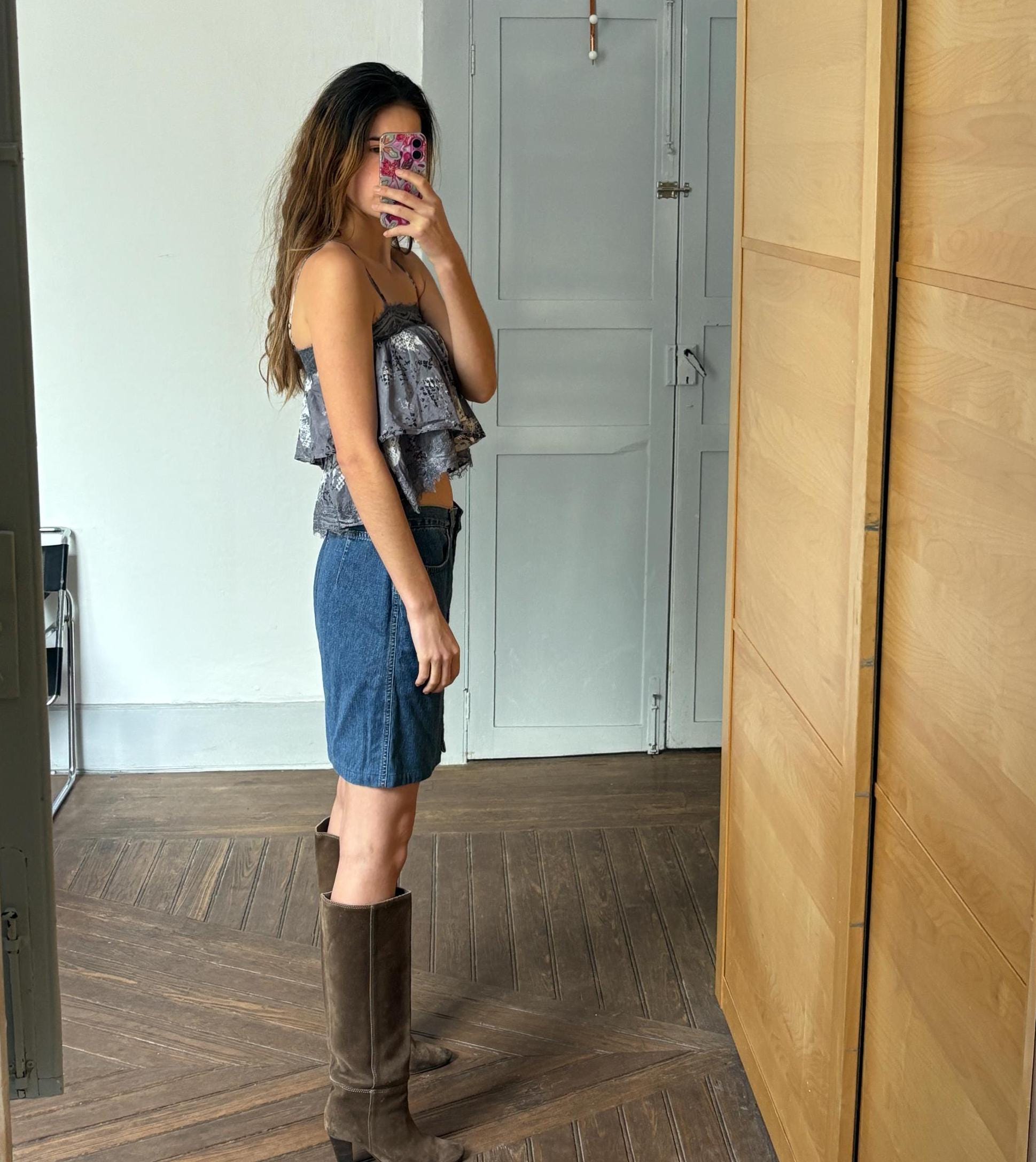 Vintage Blue jeans Gas skirt, Button down retro denim skirt, Y2k aesthetic fashion, size 30 - M