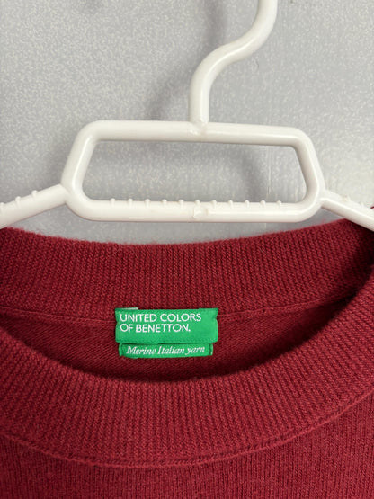 Vintage burgundy red merino wool mini dress, Cozy winter half sleeve simple dress