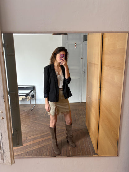 Vintage Black Linen Blazer, Oversized Fit — fabric close-up