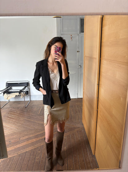 Vintage Black Linen Blazer, Oversized Fit — back view