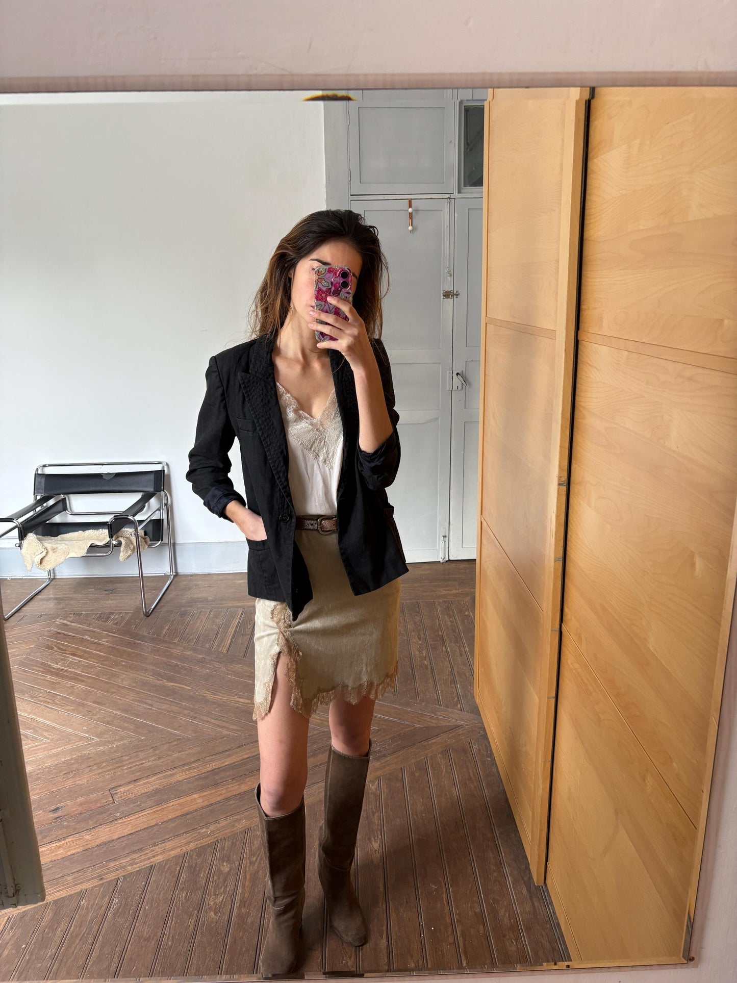 Vintage black linen woman blazer, Cute formal jacket, Minimalist wardrobe, Oversized boxy fit, Dark academia smart aesthetic, Size M