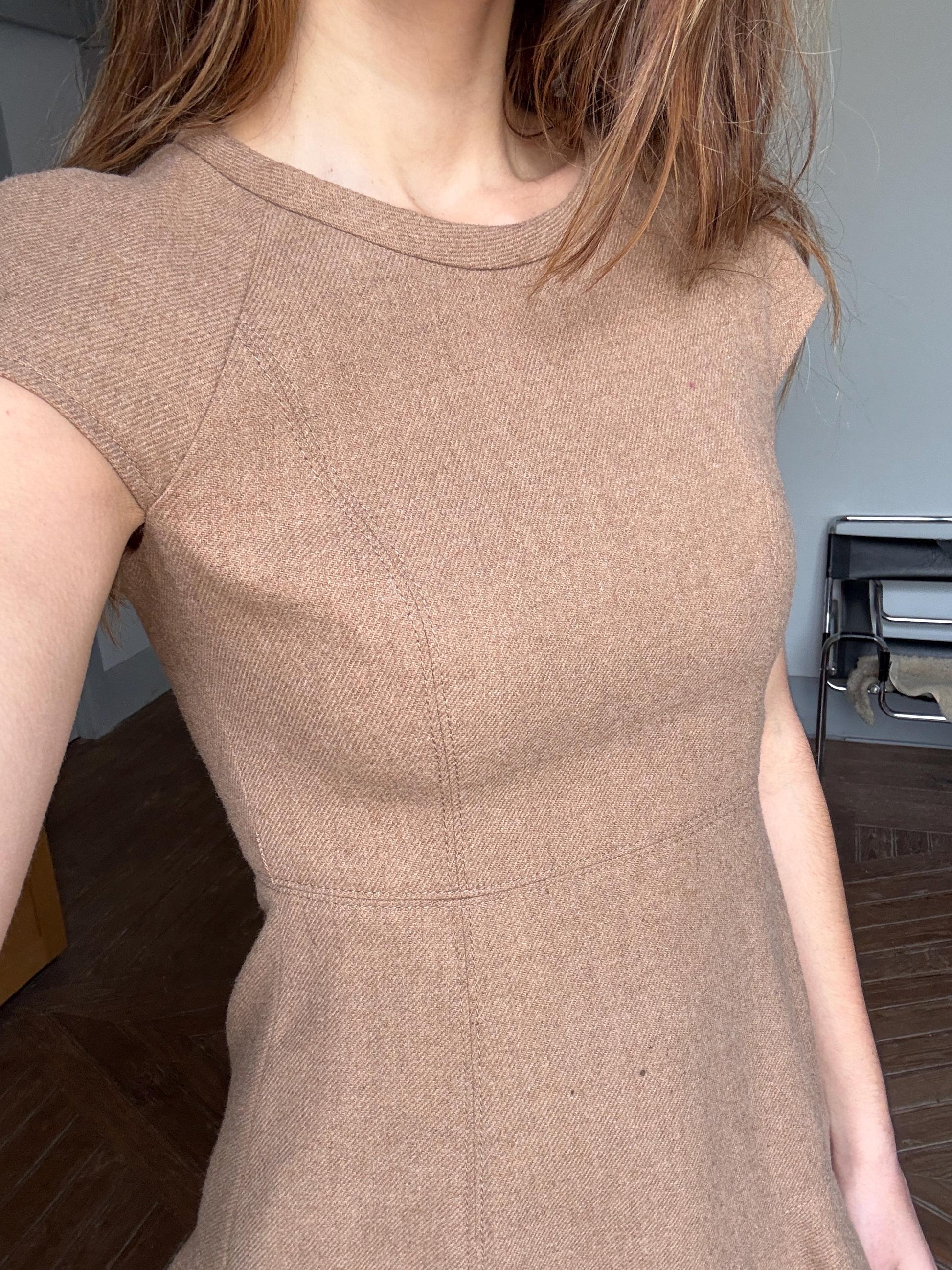 Adolfo Dominguez Soft Brown Wool Mini Dress — back view