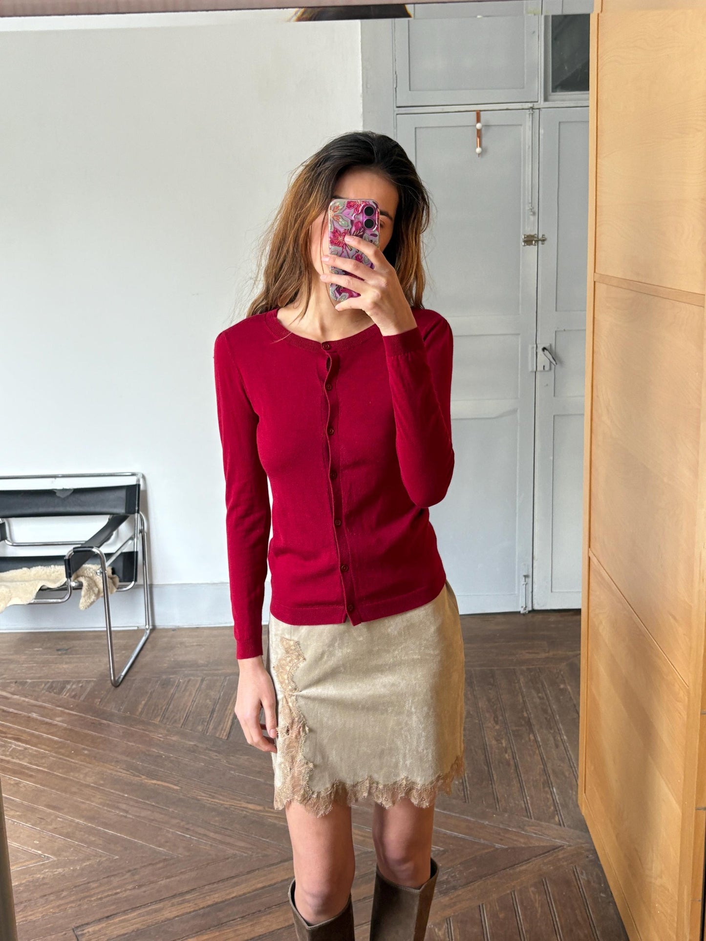 Vintage Red Silk Wool Blend Cardigan | Massimo Dutti | Soft Girl Academia