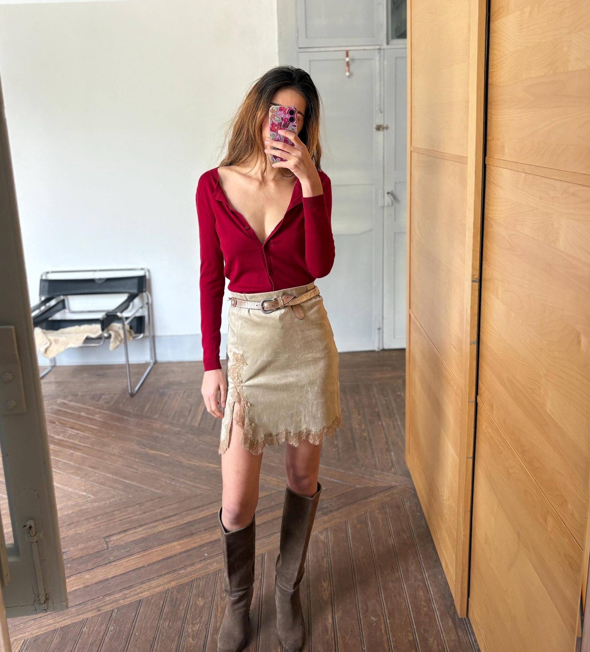 Vintage Red Silk Wool Blend Cardigan | Massimo Dutti | Soft Girl Academia