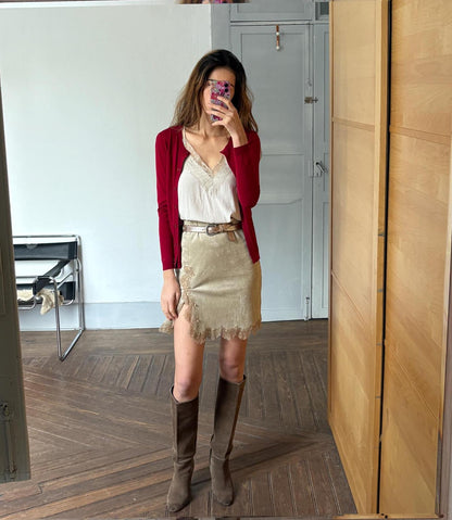 Vintage Red Silk Wool Cardigan — additional view 5