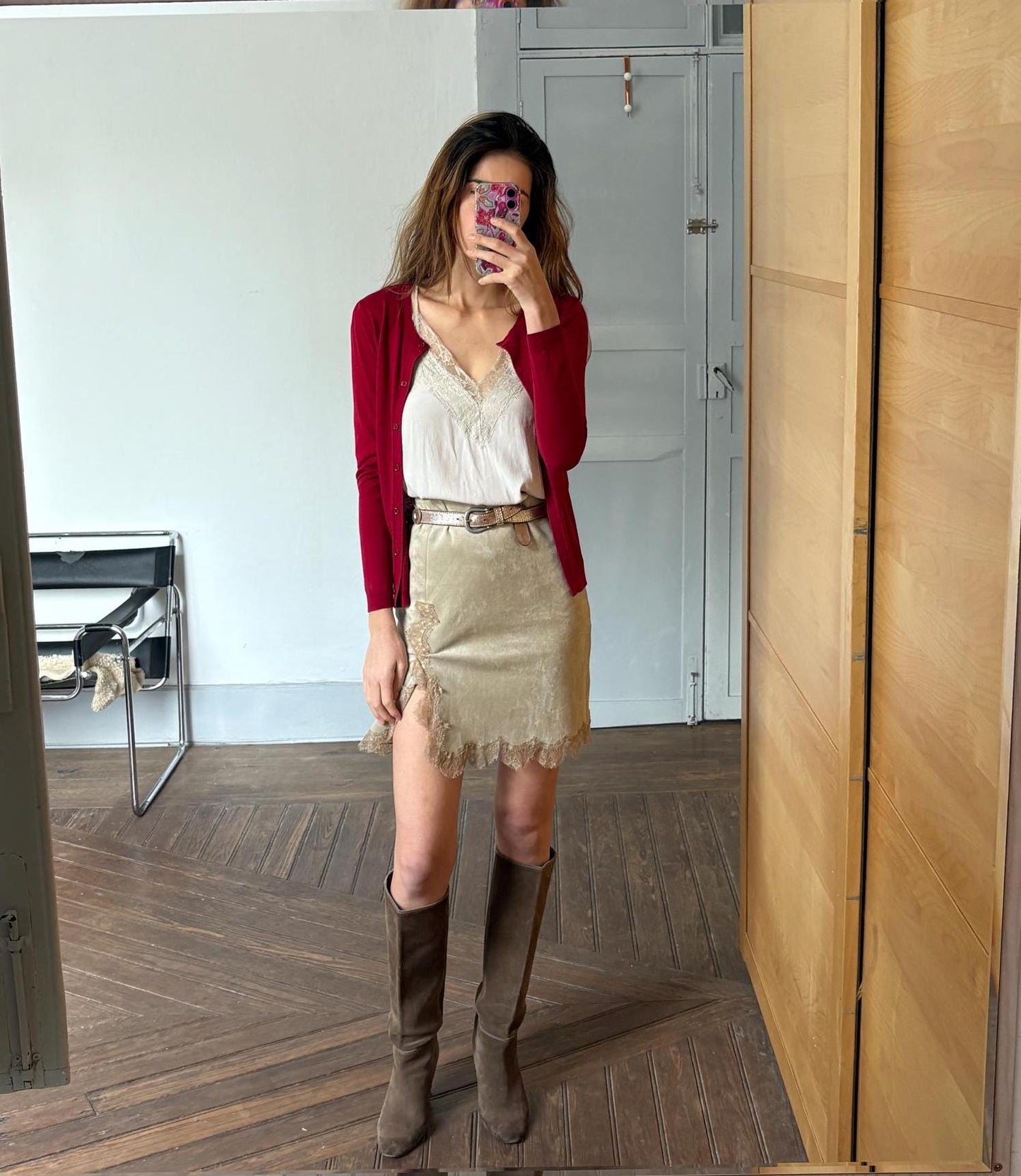 Vintage Red Silk Wool Blend Cardigan | Massimo Dutti | Soft Girl Academia