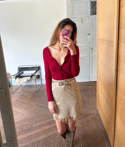 Vintage Red Silk Wool Cardigan — back view