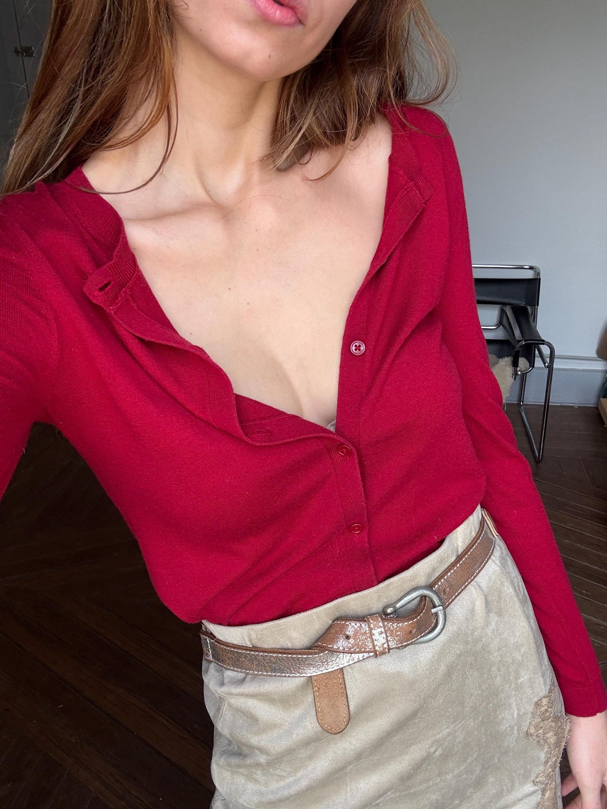 Vintage Red Silk Wool Blend Cardigan | Massimo Dutti | Soft Girl Academia