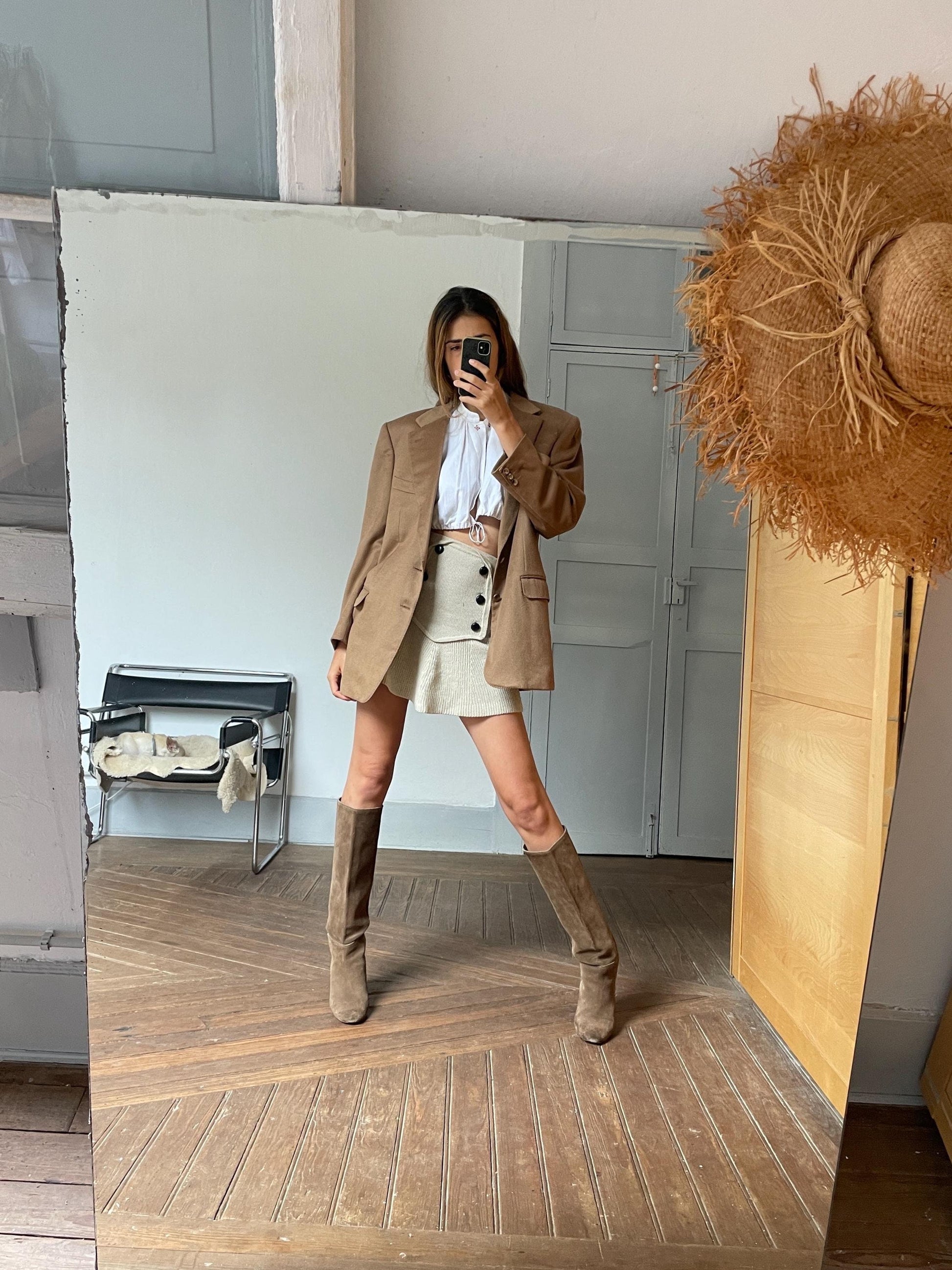 Vintage tan wool double breasted men's blazer.