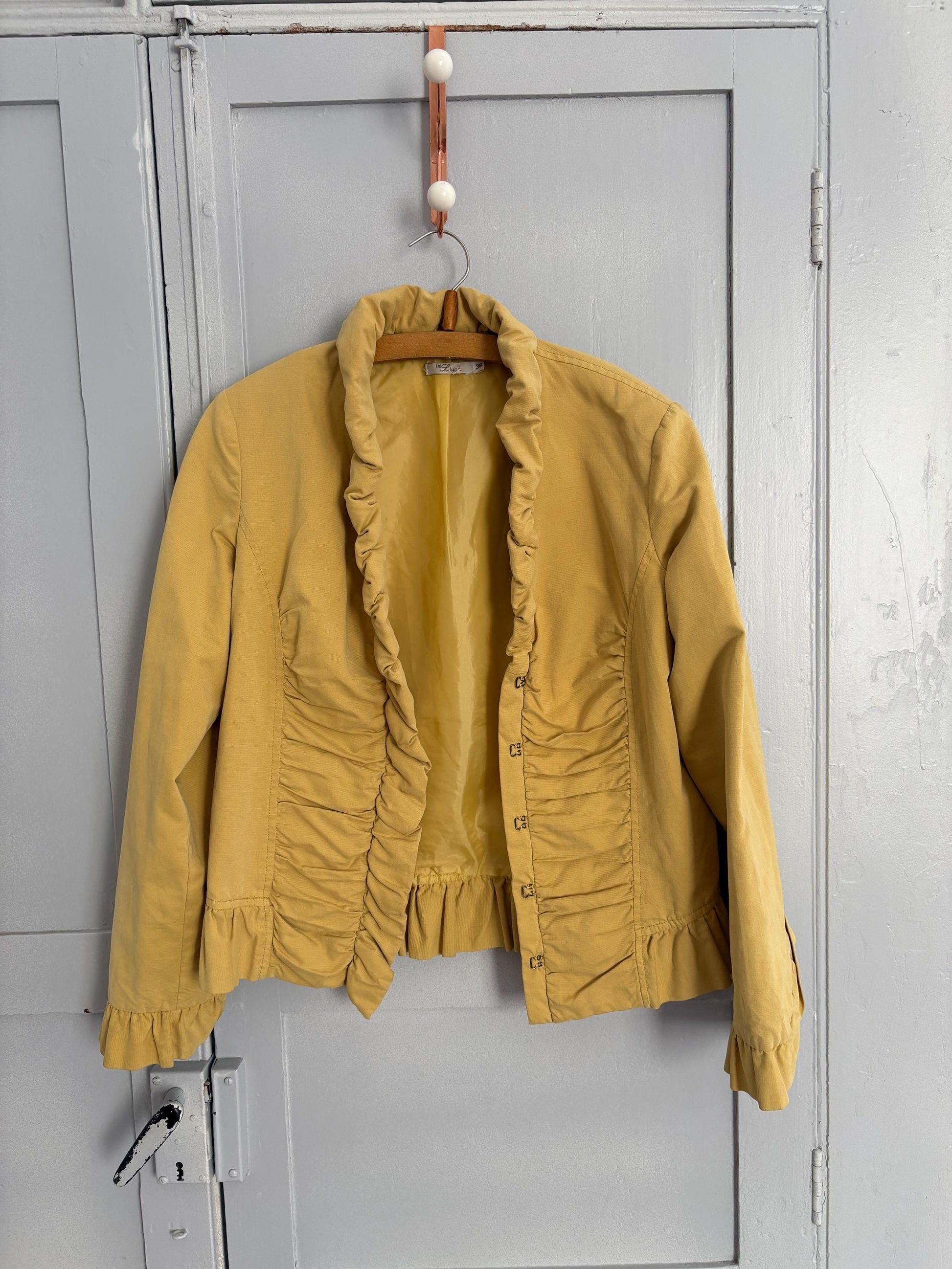 Vintage Ruffle Jacket | Soft Yellow La Ligna Blazer | 90s Feminine Academia