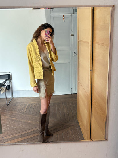 Vintage Yellow Ruffle Blazer — fabric close-up
