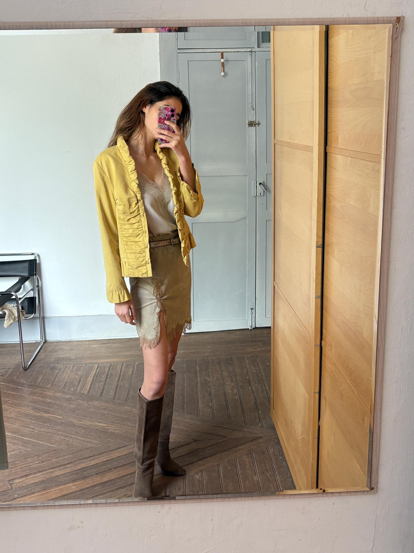 Vintage Ruffle Jacket | Soft Yellow La Ligna Blazer | 90s Feminine Academia