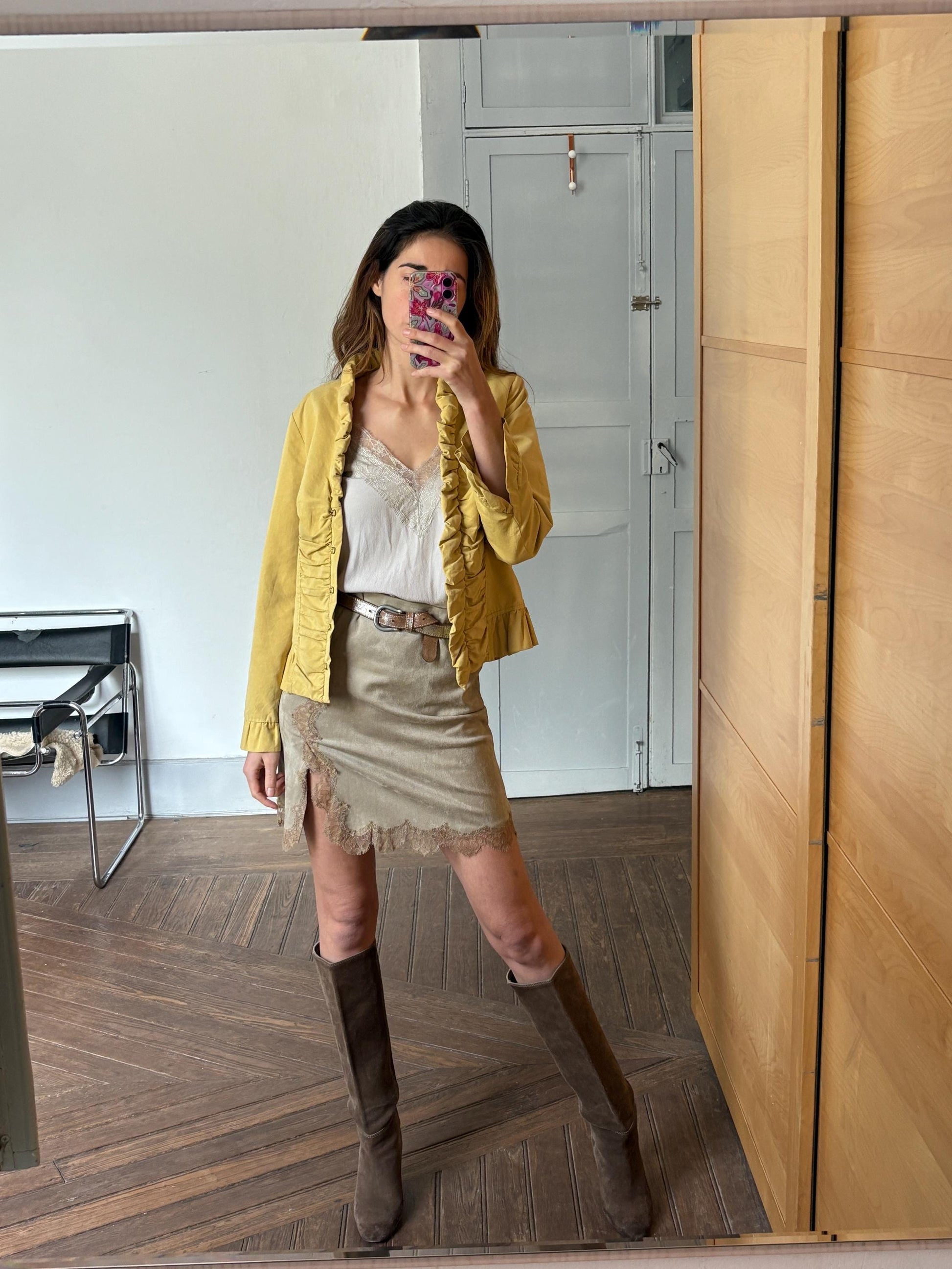 Vintage Ruffle Jacket | Soft Yellow La Ligna Blazer | 90s Feminine Academia