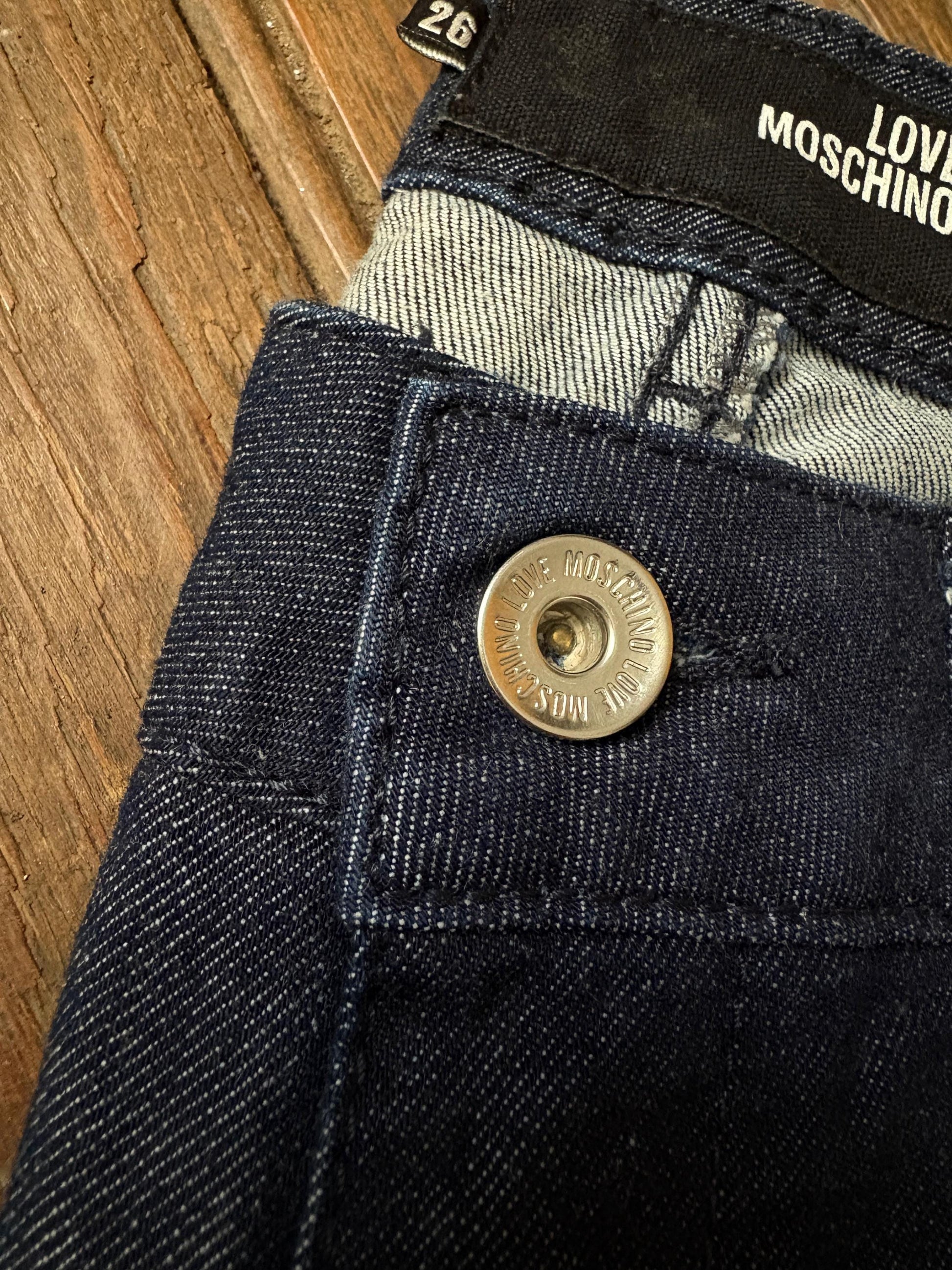 Vintage Love Moschino jeans, Low waisted fit skinny denim pants, Y2k Britney Spears aesthetic, 26, XS - S