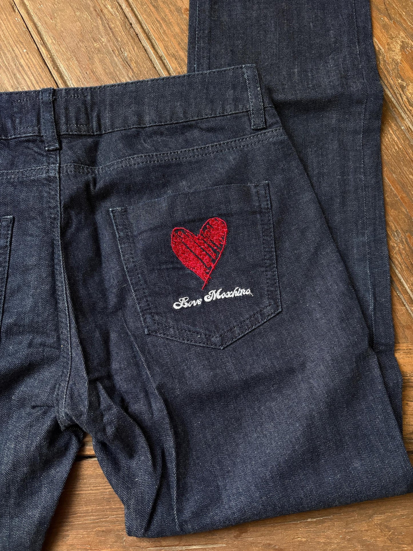 Vintage Love Moschino jeans, Low waisted fit skinny denim pants, Y2k Britney Spears aesthetic, 26, XS - S