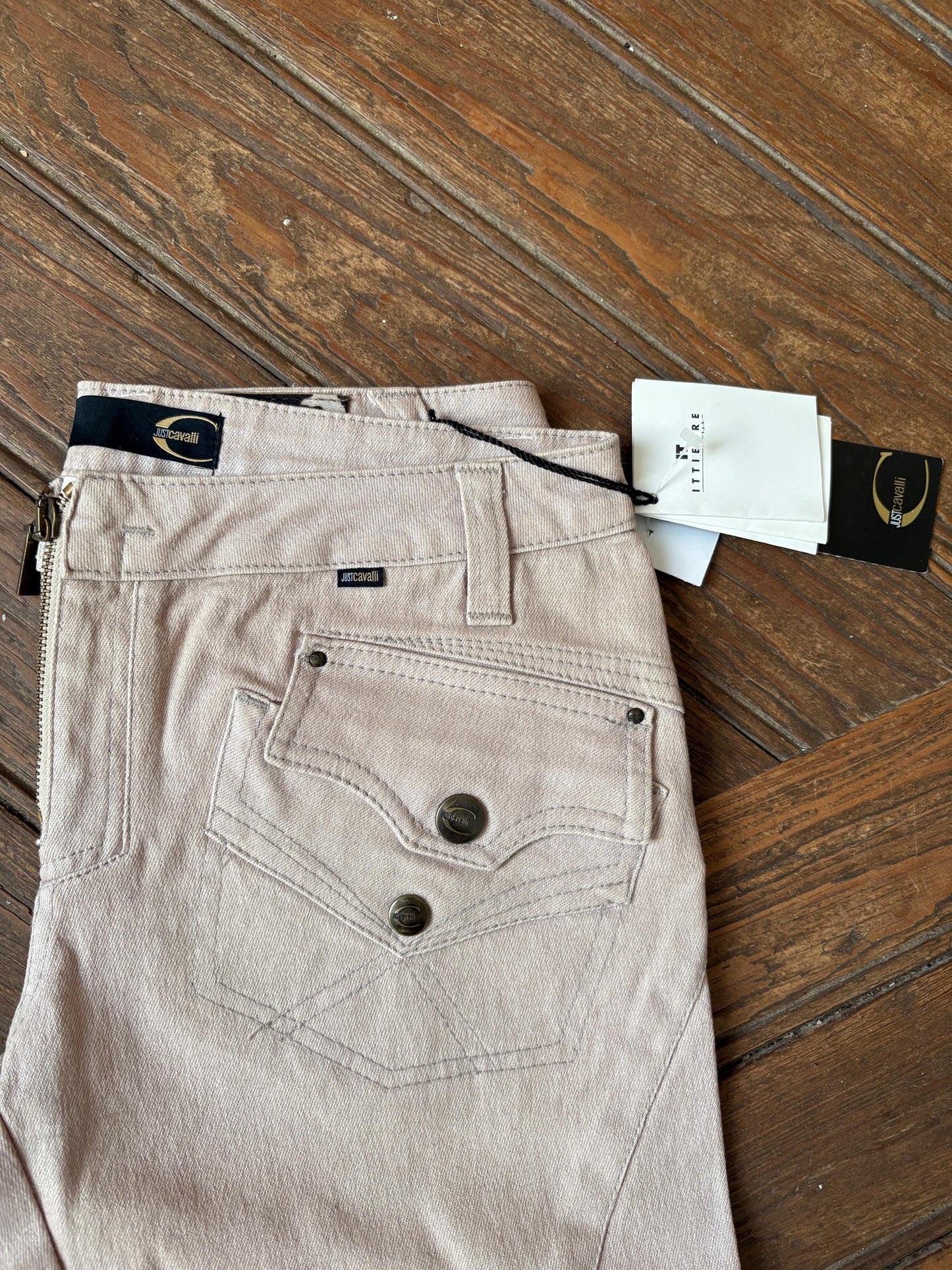 Vintage Just Cavalli low rise jeans, Beige low waist Y2K aesthetic trousers, Sexy straight leg denim pants, S