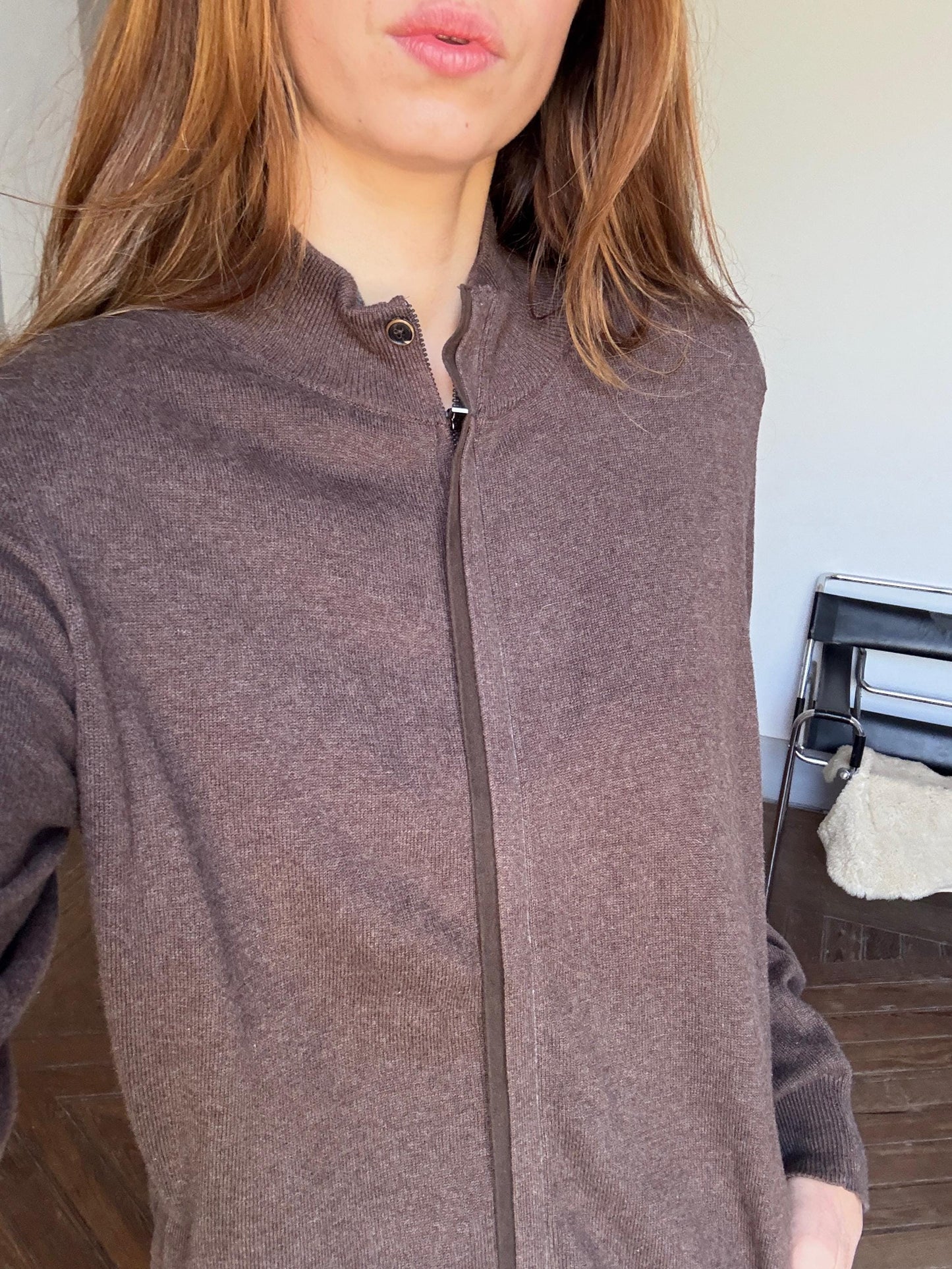 Chocolate brown vintage cotton - cashmere Massimo Dutti Luxe cardigan - Long sleeved vest, Super soft winter knit shirt, Designer Jumper, M